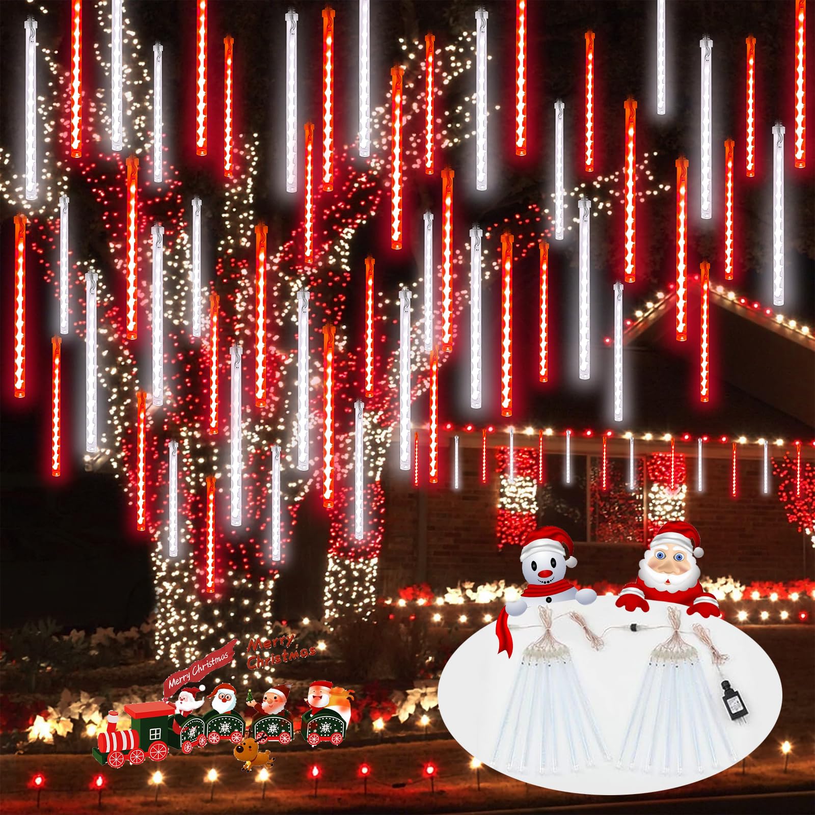 2 Pack Extendable Christmas Lights Decorations Outdoor, 16 Tubes 384 LEDs Meteor Shower Lights with Timer Cascading Falling Raindrop String Light Plug in for Holiday Graden Yard Tree Xmas Decor (Blue)