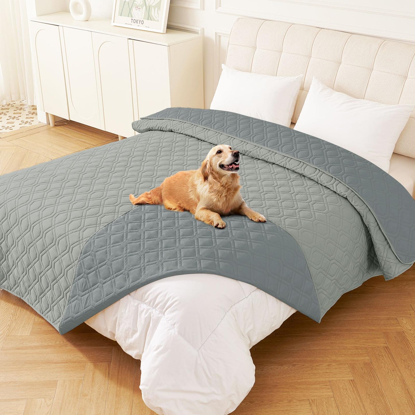 hyha Waterproof Dog Bed Blanket, Soft Pet Blankets, Waterproof Couch Cover for Dogs, Reversible Sofa Covers Washable for Furniture (30x70 Inch, Grey/Dark Grey)