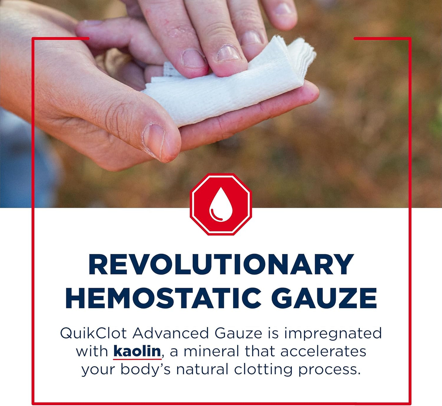 Adventure Medical Kits QuikClot Gauze - Flexible Hemostatic Medical Gauze for Emergency Survival or Disaster Preparedness Kits & More - Stops Bleeding Fast with Kaolin - 3" x 24"