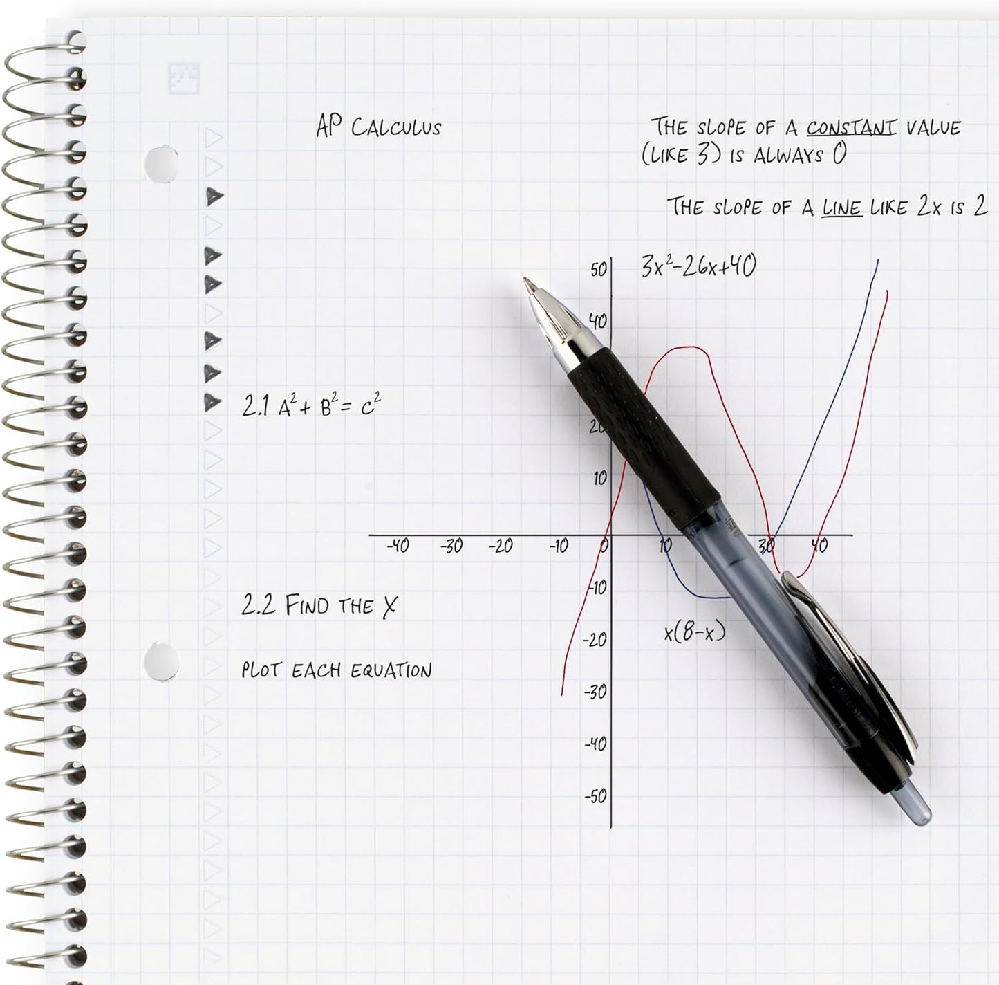 Five Star Spiral Notebook + Study App, 1 Subject, Graph Ruled Paper, 8-1/2" x 11", 100 Sheets, Fights Ink Bleed, Water Resistant Cover, Black (73679)