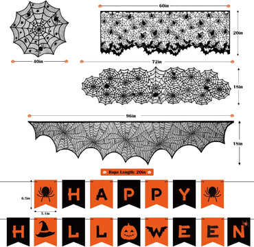 Colovis Decorations Indoor Set, 38PCS Table Decorations for Indoor, Mantel Scarf, Table Runner, Table Cover, Banner, 3D Bats, Lampshade & Creepy Cloth for Party Decor