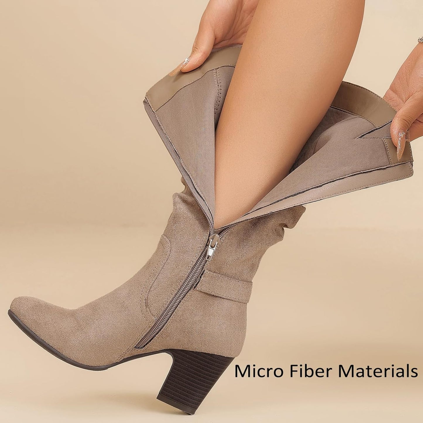 Women's Slouchy Knee High Boots with Chunky Heel, Pointed Toe, Comfortable and Fashionable Fall Winter Boots for Women.