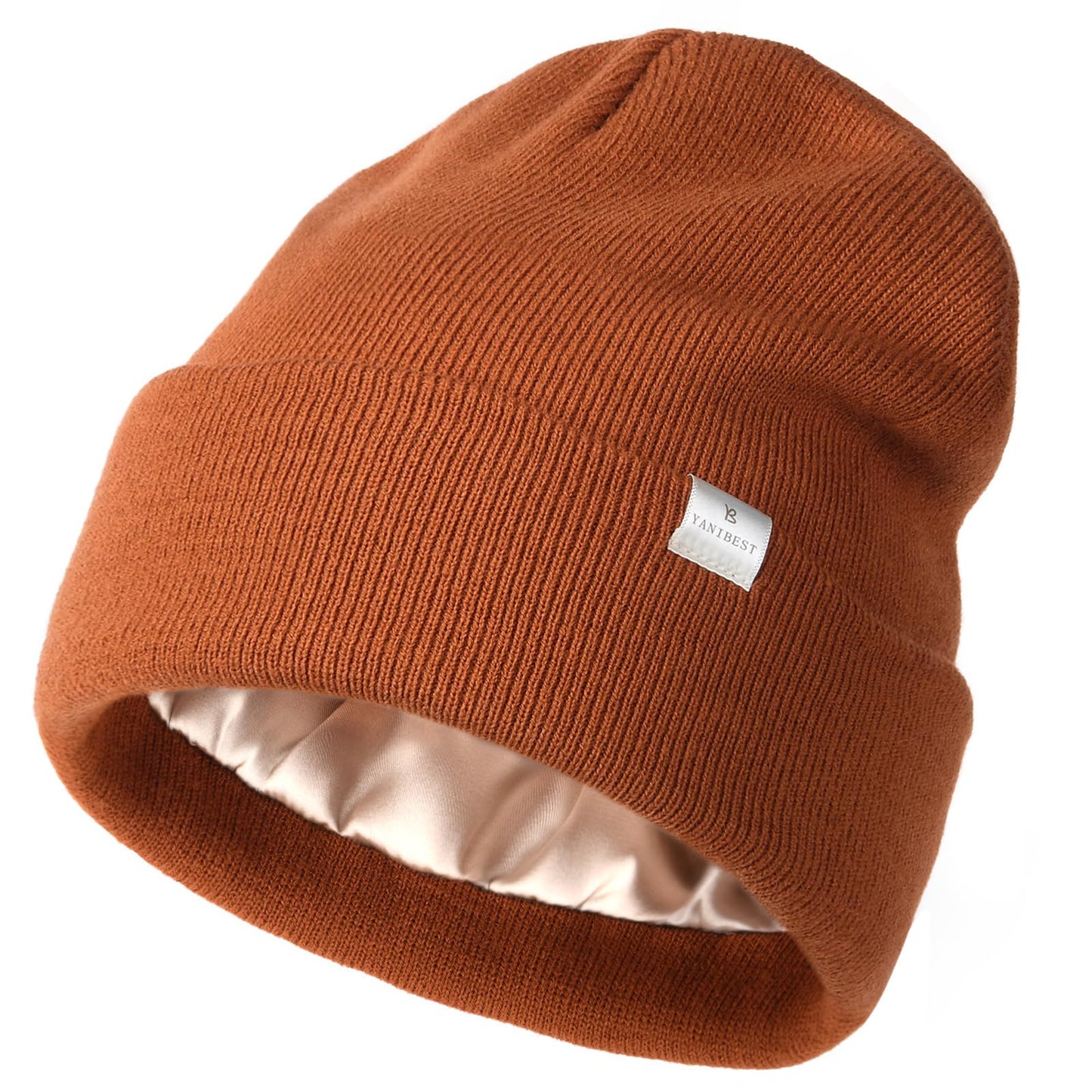 YANIBEST Womens Satin Lined Knit Beanie Hat Acrylic Winter Hats for Women Men Silk Lining Soft Slouchy Warm Cuffed Beanie Hat