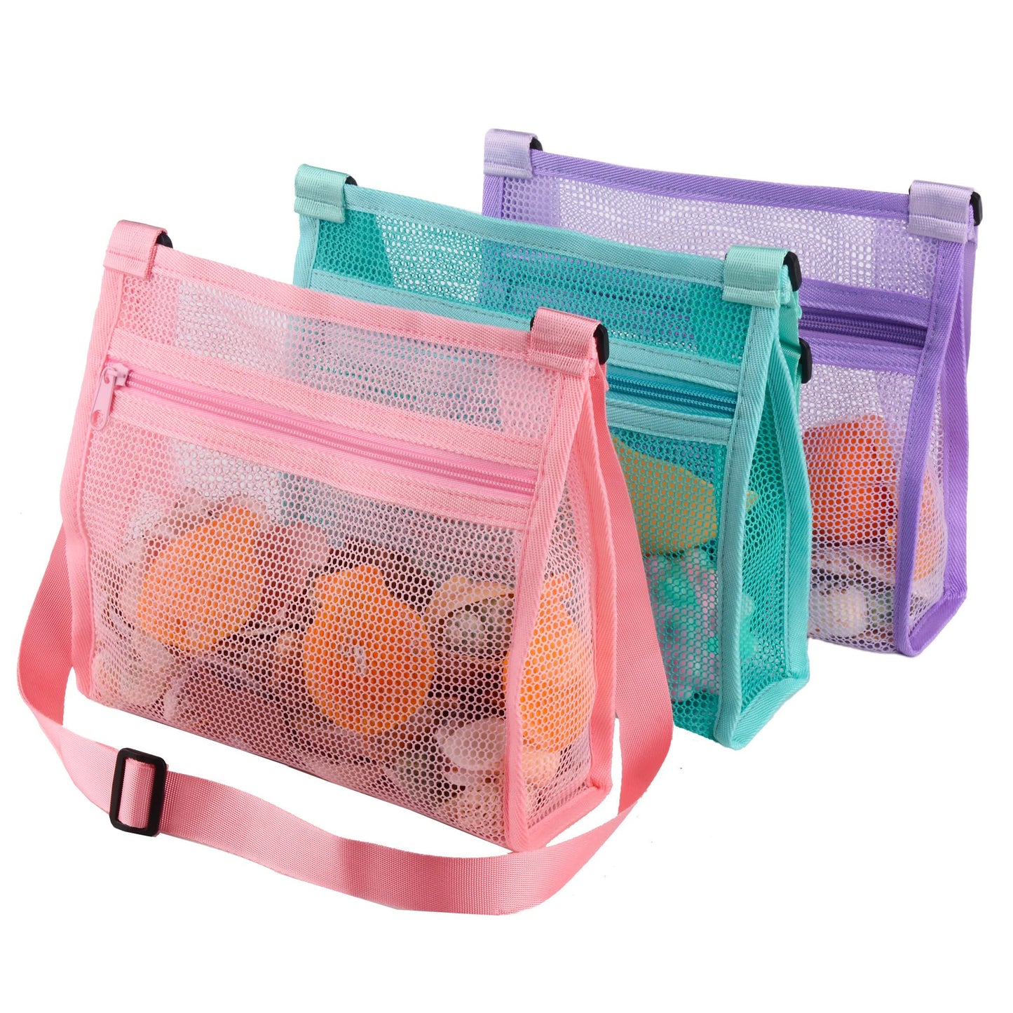 Mesh Bag for Holding Beach Shell,Toys (Blue&Yellow&Orange 3pack) Shell Collecting Bags for Kids, for Picking Up Shells