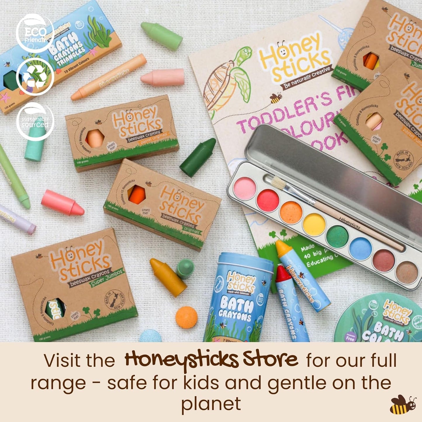 Honeysticks Super Jumbo Crayons (12 Pack) - Non Toxic Crayons for Kids - 100% Pure Beeswax and Food Grade Colors - For Toddlers 1-3, Unbreakable, Extra Large, Easy to Hold and Use, Eco-Friendly