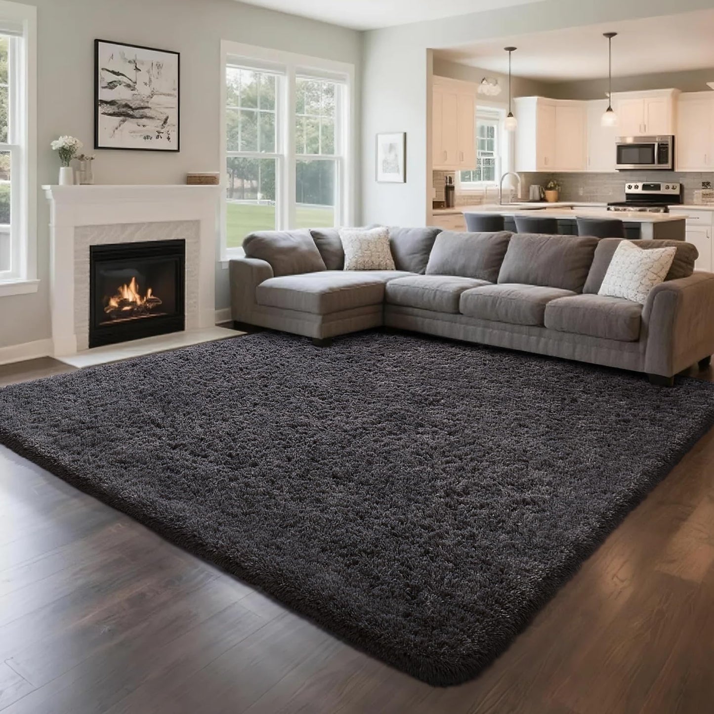 Ophanie Area Rugs for Bedroom Living Room, Grey Fluffy Fuzzy Shag Shaggy Soft Plush Carpet, 4x6 Indoor Floor Gray Rug for Kids Home Dorm Decor Aesthetic
