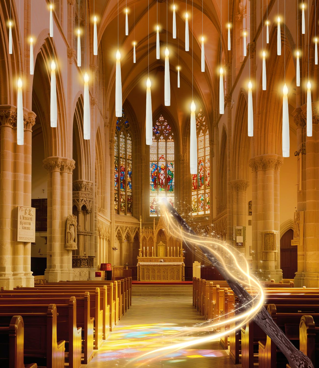 Halloween Decorations - 32pcs Floating Candles with Wand Magic Hanging Candles, Flameless Warm Light Flickering Battery Operated Candles, Floating LED Candle for Halloween Christmas Theme Party