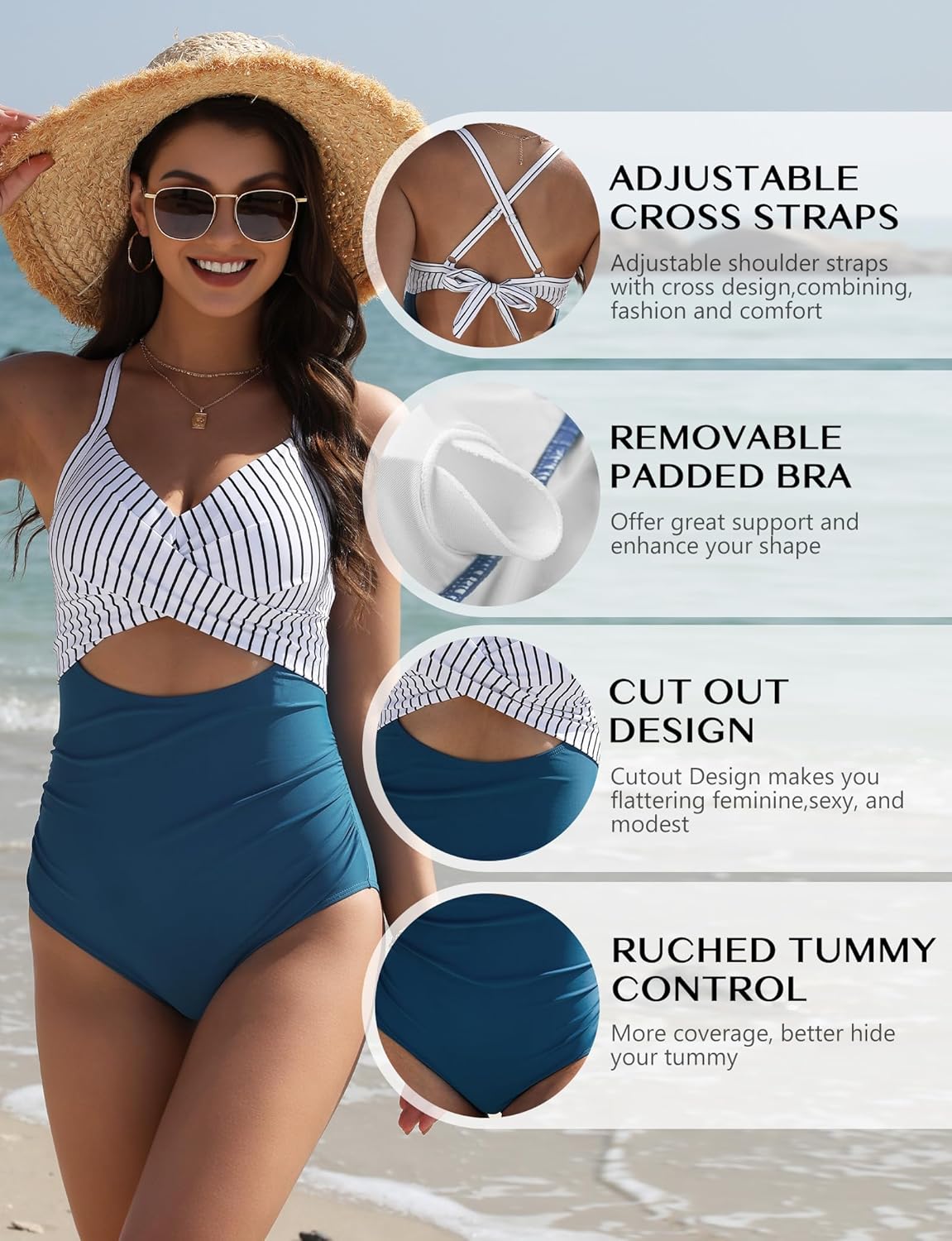 Buauty Women's One Piece Swimsuit Tummy Control Bathing Suits Sexy Cutout Swimwear Full Coverage Swim Suits for Women 2025