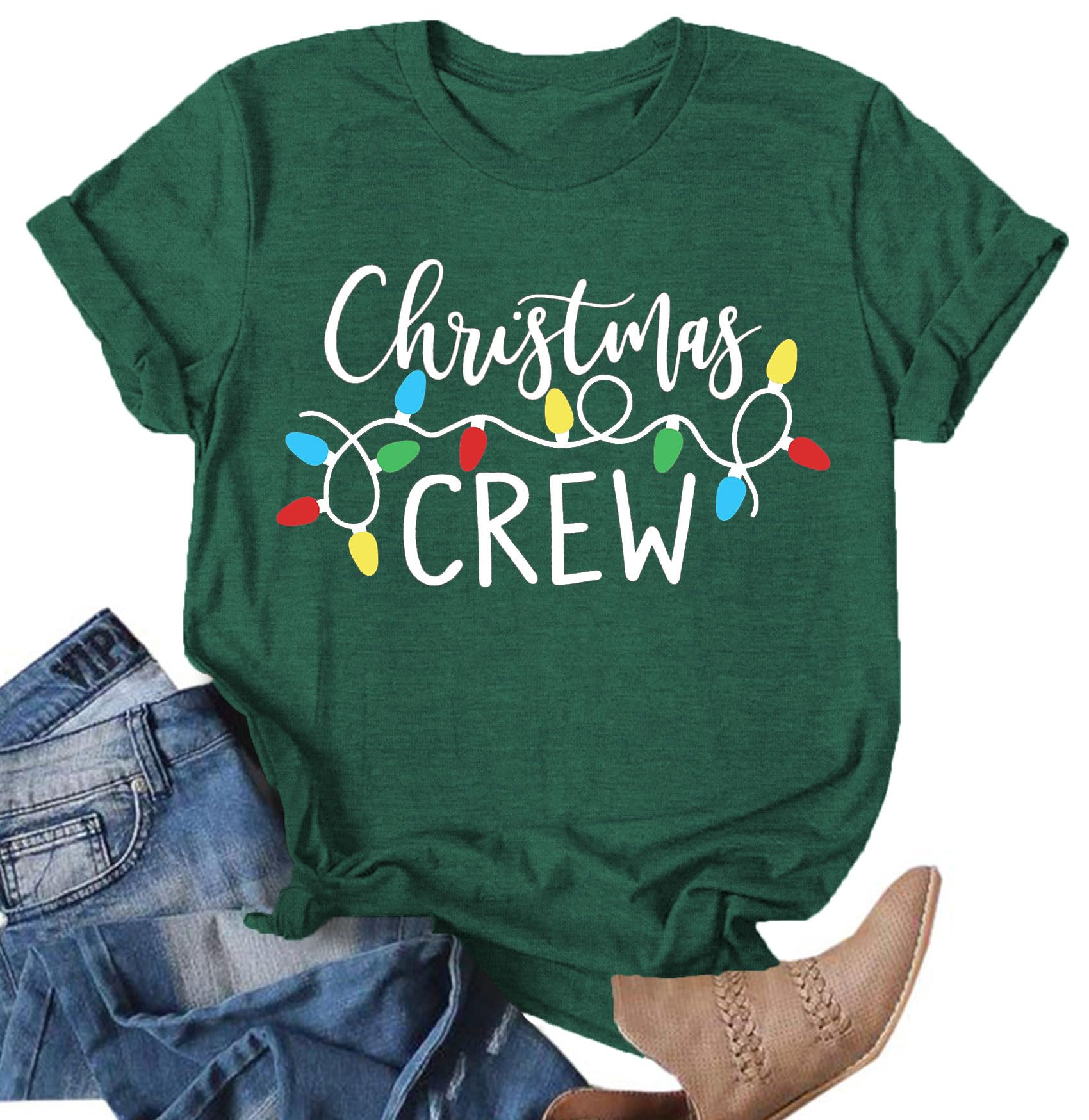 Christmas Shirts for Women:Merry Christmas T-Shirt Xmas Tree Casual Short Sleeve Tee Tops