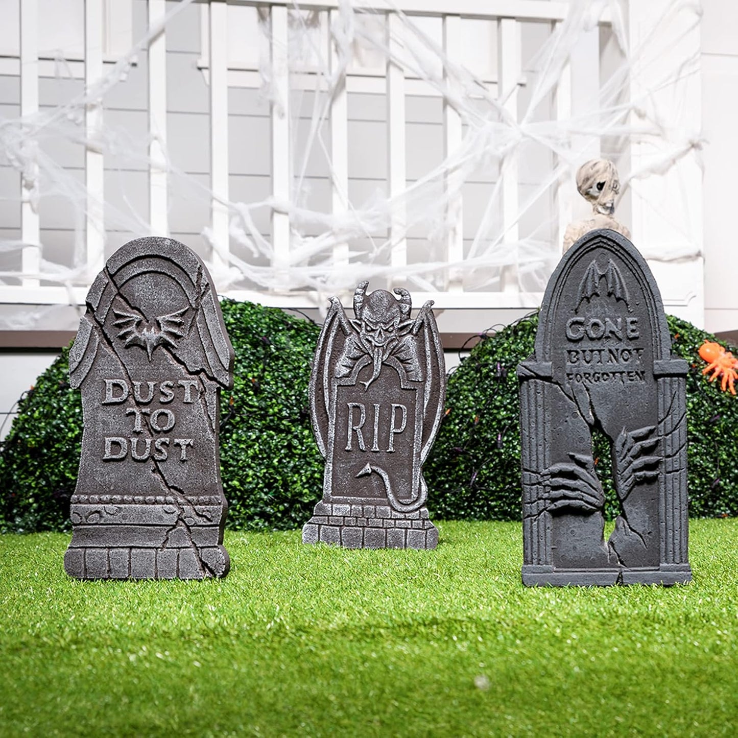 JOYIN 17” Halloween Tombstones for Graves Decorations Outdoor (5 Pack), Foam RIP Graveyard Headstone Decorations and 12 Bonus Metal Stakes for Halloween Yard Lawn Decor