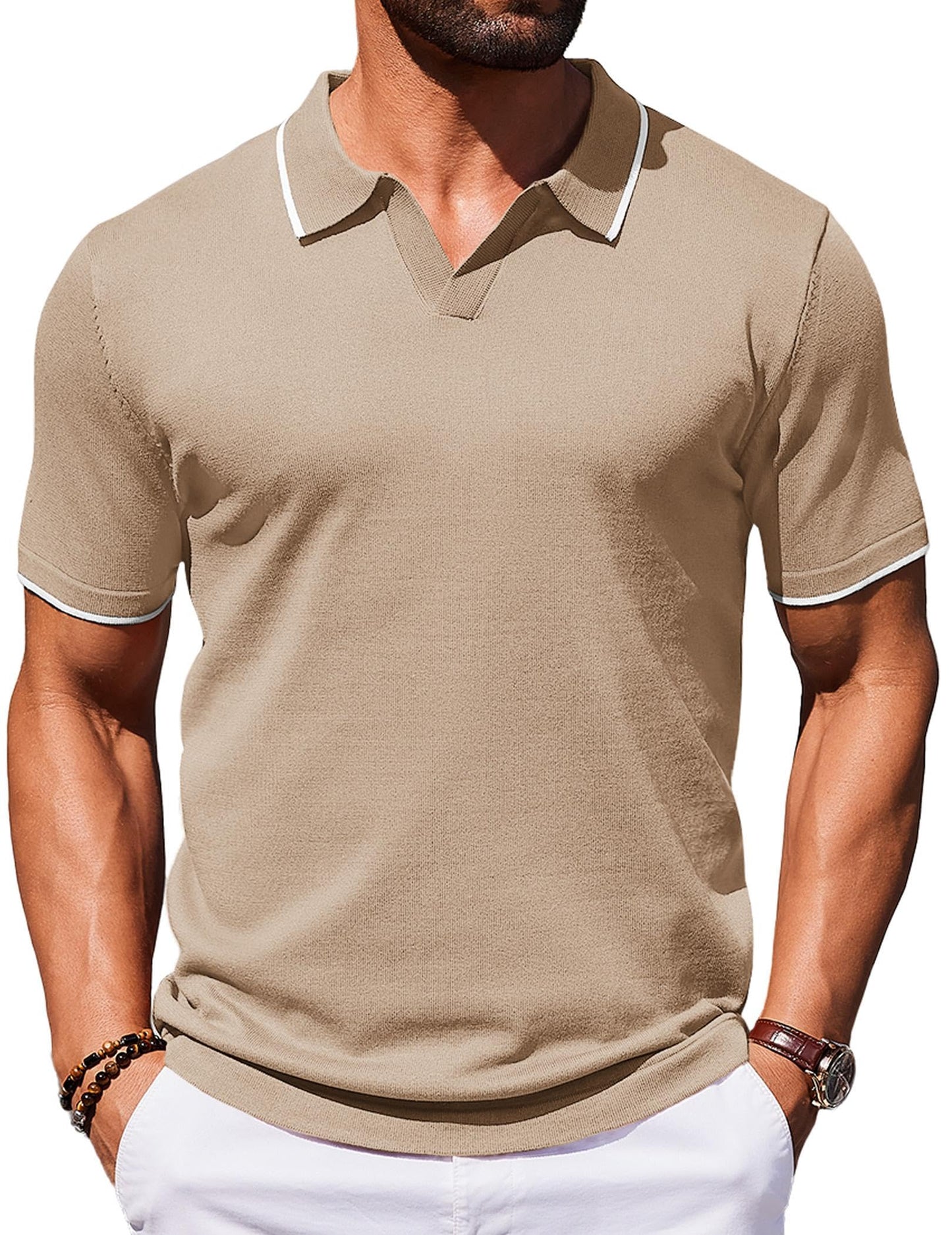 COOFANDY Mens Polo Shirts Short Sleeve Casual Knit Polo Shirt Vintage Golf T Shirts Old Money Tops