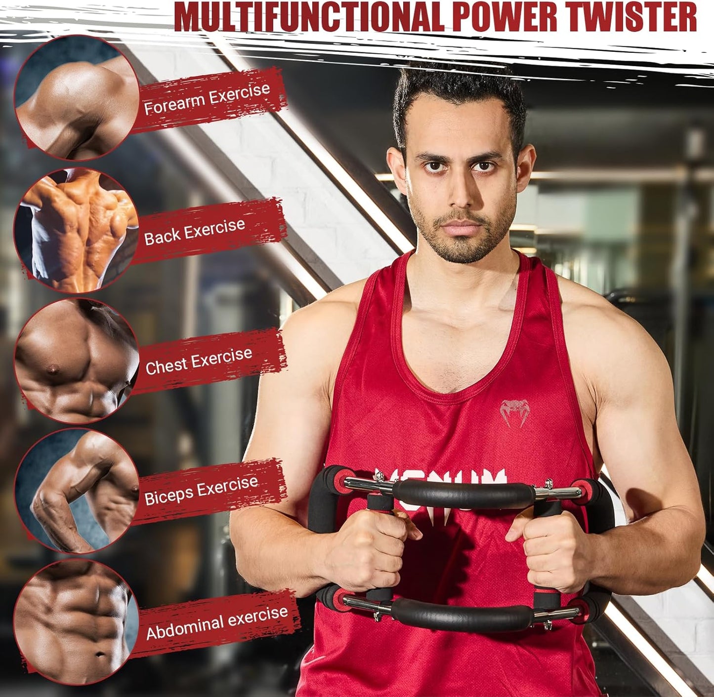 Twister Arm Trainer, Adjustable Twister Arm Chest Exerciser with 4 Spring & Training Poster for Men & Women, Detachable Power Twister Home Fitness Equipment for Enhancing Upper Body Muscle