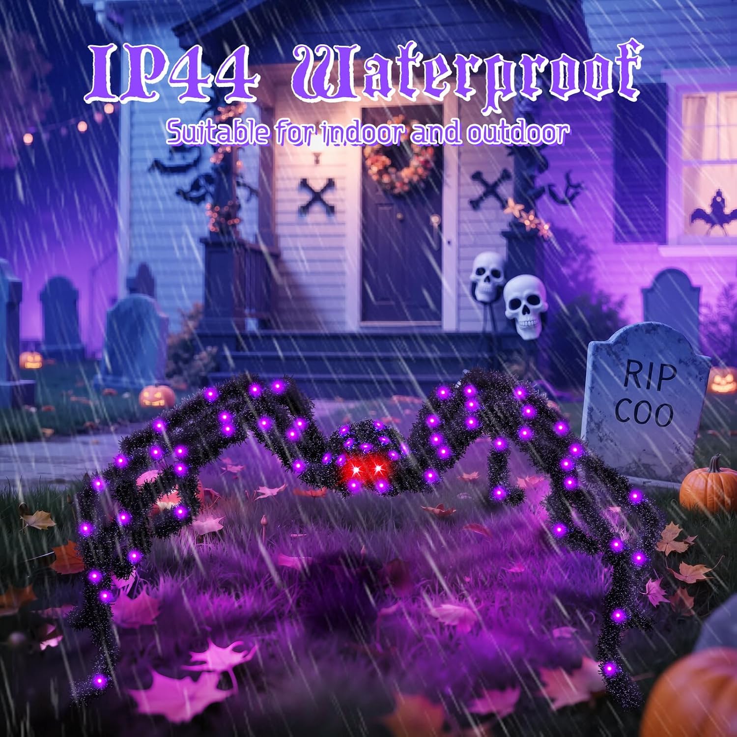 Halloween Spider Lights with Timer 73 LED Giant Fuzzy Spider Halloween Decor for Indoor Outdoor Halloweens Decorations Yard Porch Haunted House Scary Spider Web Display
