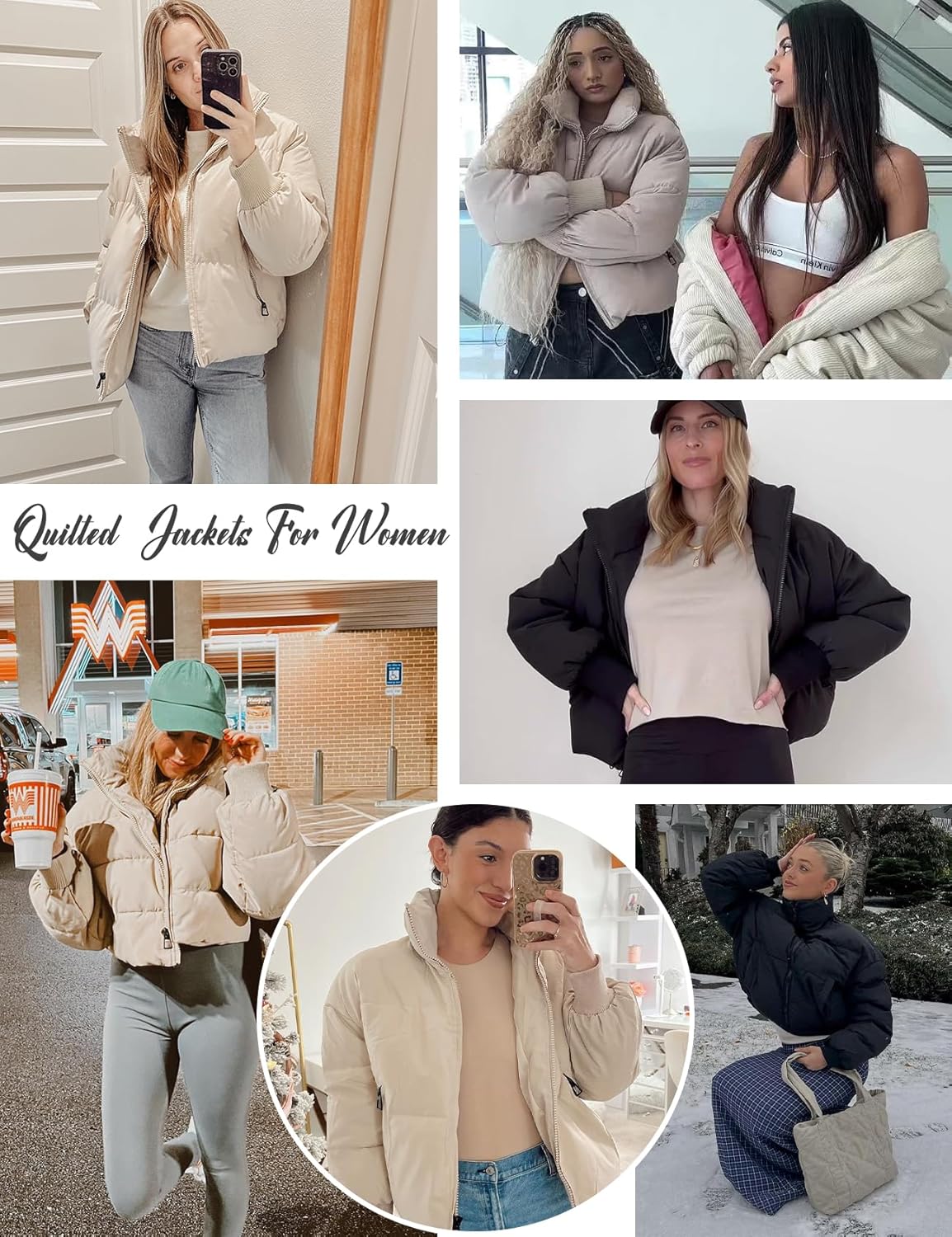Flygo Winter Cropped Puffer Jacket Coats for Women 2025 Short Warm Quilted Jackets Outerwear with Pockets