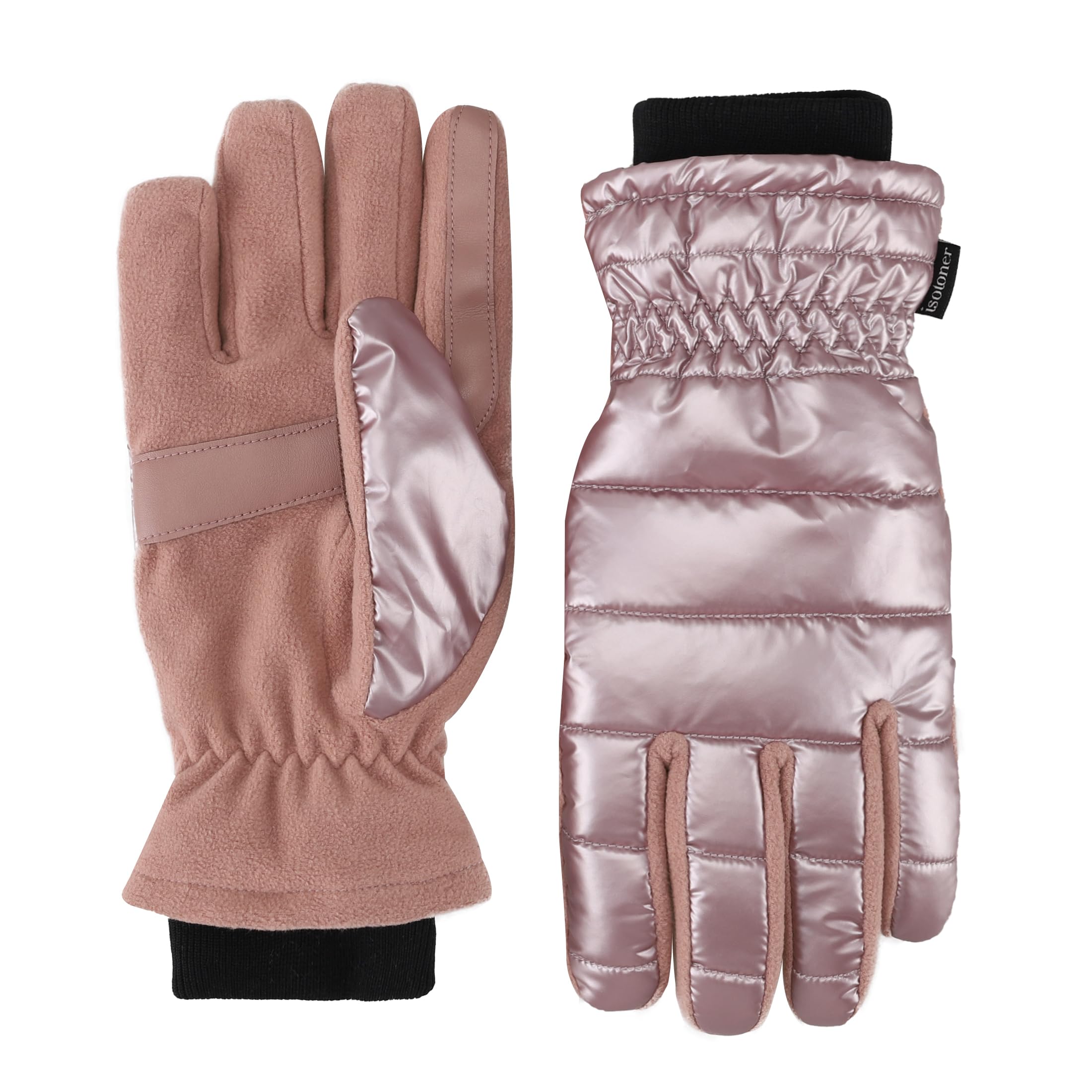 isotoner womens Water Repellent Touchscreen Iridescent Sleekheat Gloves and Flip Top Mittens