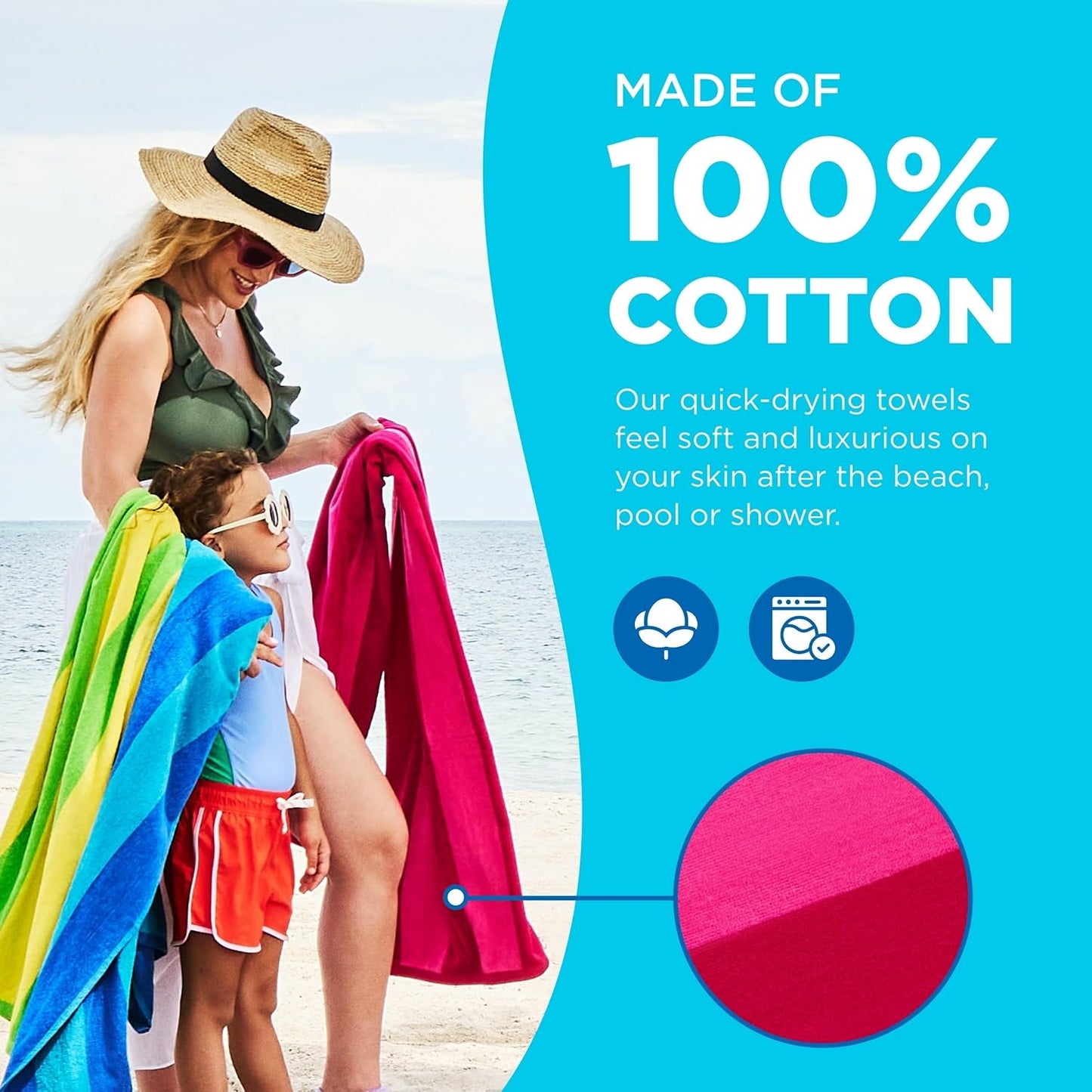 Kaufman - Soft Oversized Beach Towels in Bulk | 30" x 60" Velour Striped Beach Towel | Absorbent, Quick-Drying | 100% Cotton Thick Beach Towels (4 Pack)