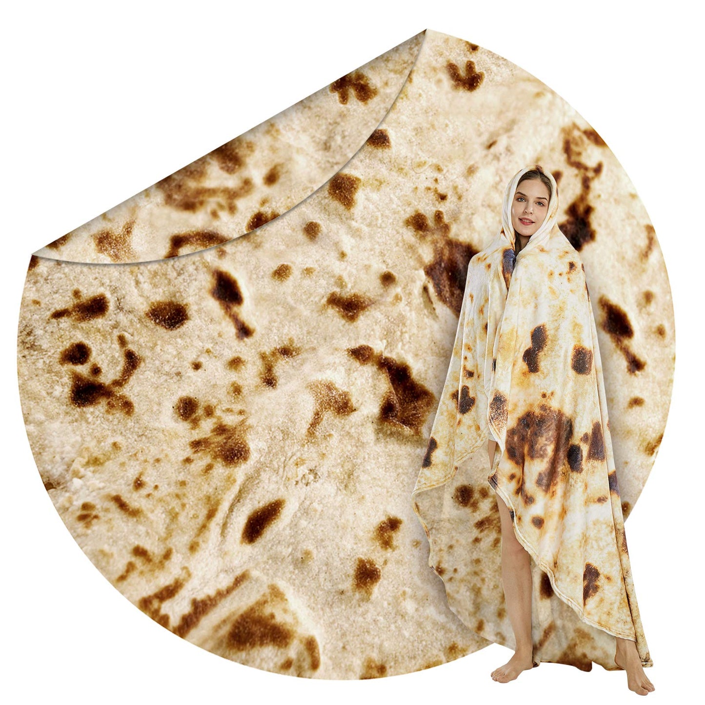 SeaRoomy Burritos Tortilla Blanket, Realistic Food Wrap Blanket Double Sided, Novelty Funny Tortilla Round Giant Soft Blankets (Beige, 47 inches)
