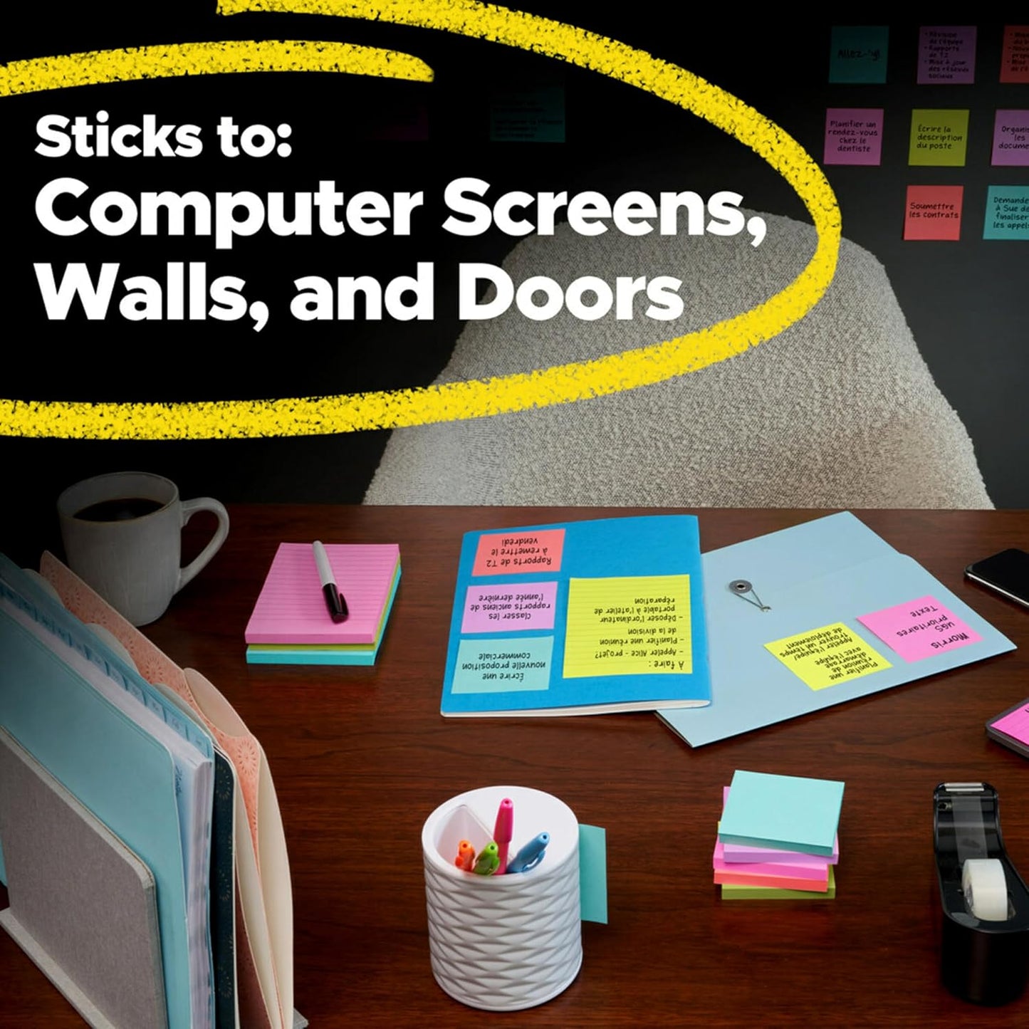 Post-it Super Sticky Notes, 24 Sticky Note Pads, 3 x 3 in., School Supplies, Office Products, Sticky Notes for Vertical Surfaces, Monitors, Walls and Windows, Supernova Neons Collection