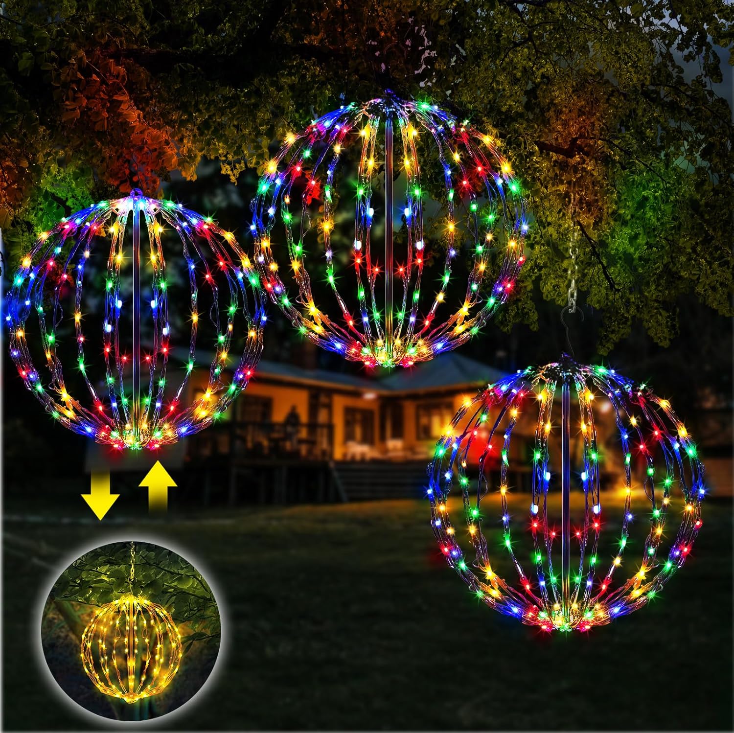 16" Christmas LED Light Globe (3 Pack) with Multiple Auto Timing and Glow Modes, Folding Light Ball for Holiday Decor, Patio, Indoor/Outdoor Decorations LED Ball Lights Sphere (Color-Changeable)