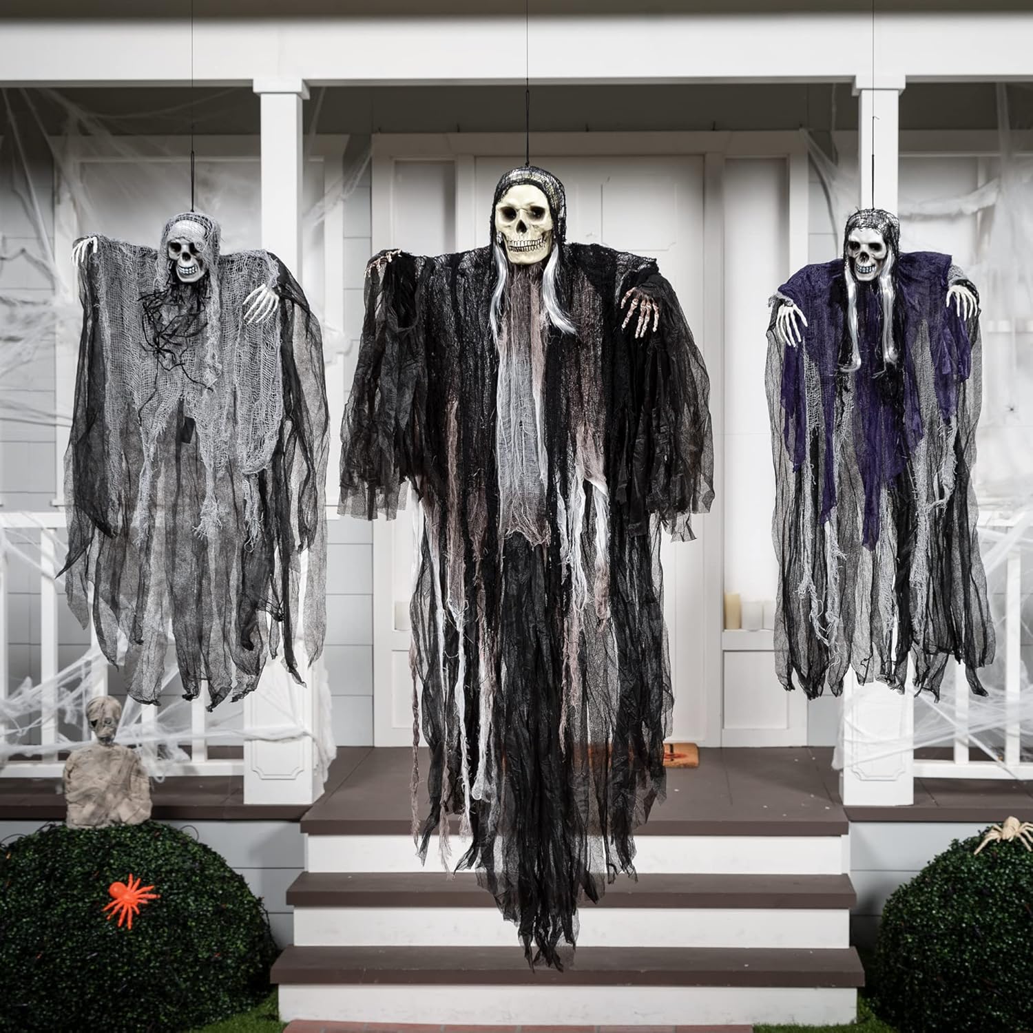 JOYIN 3 Pack Hanging Halloween Skeleton Ghosts Decorations, Grim Reapers for Best Halloween Outdoor Decorations