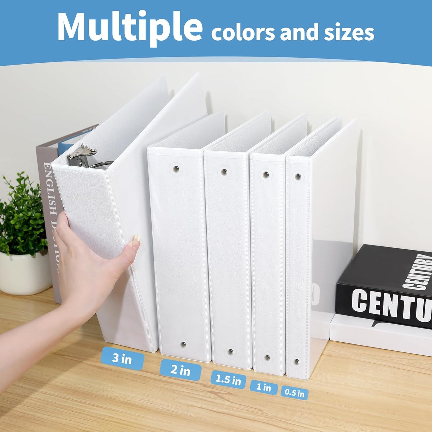 SUNEE 3 Ring Binder 1 Inch 1 Pack, Clear View Binder Three Ring PVC-Free (Fit 8.5x11 Inches) for School or Office Supplies, White