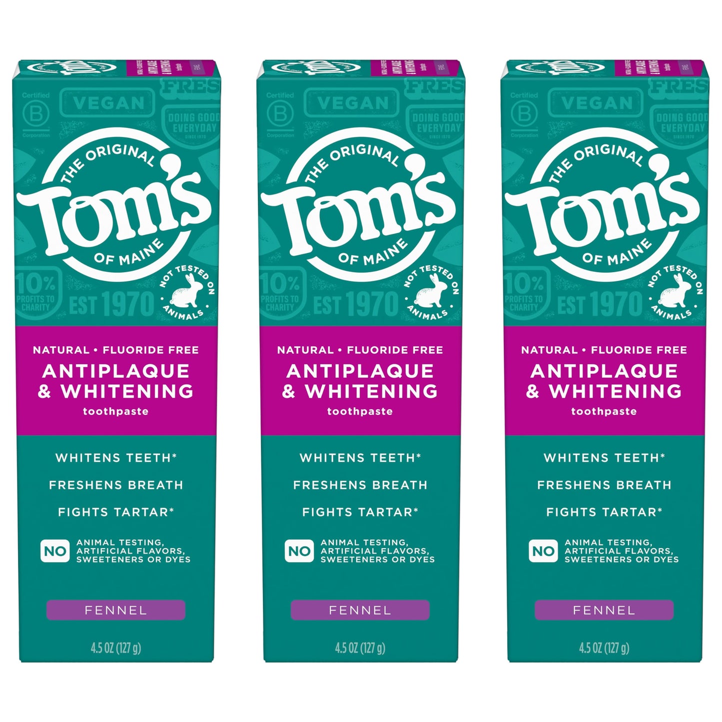 Tom's of Maine Fluoride-Free Antiplaque & Whitening Natural Toothpaste, Peppermint, 5.5 oz. (Pack of 2)
