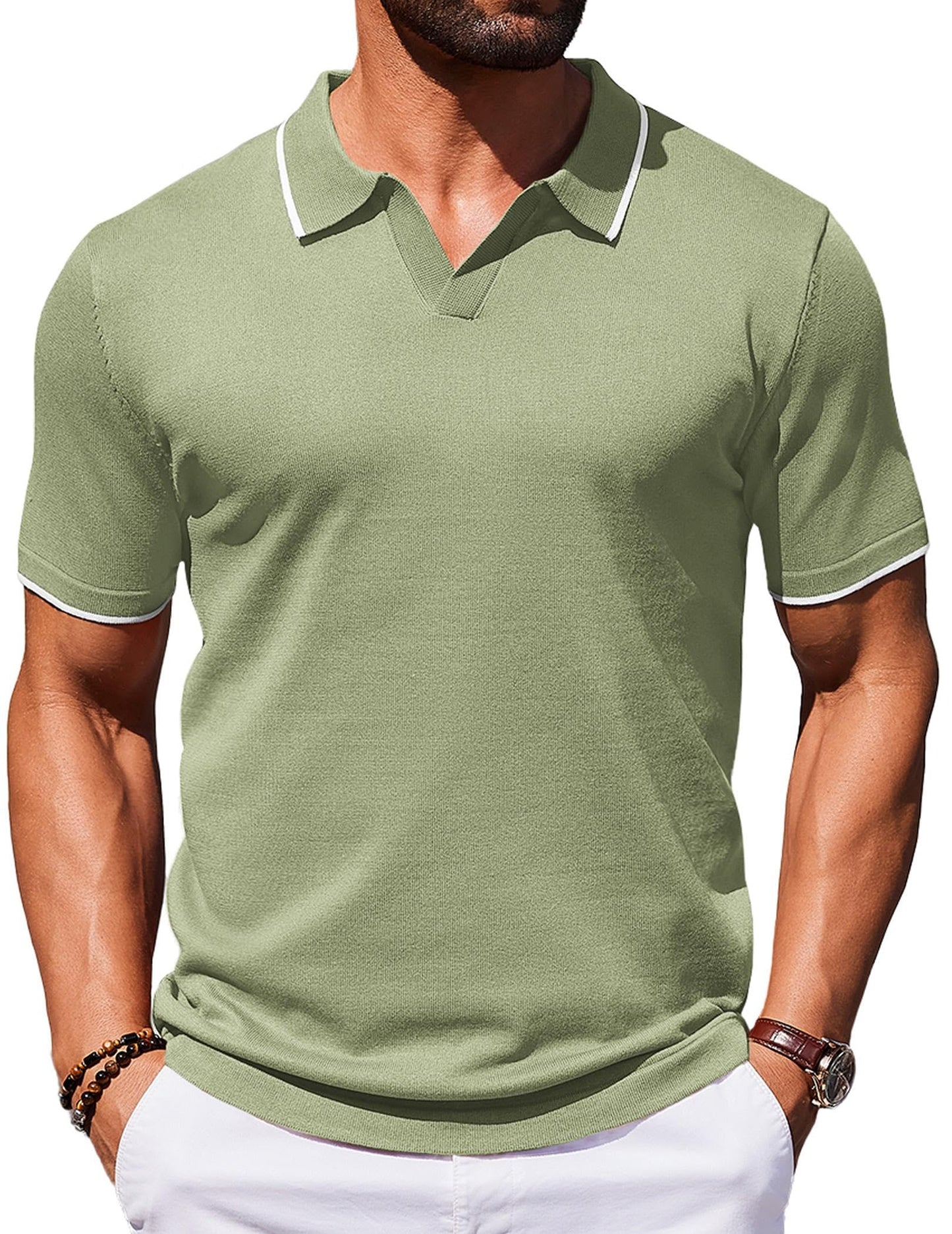 COOFANDY Mens Polo Shirts Short Sleeve Casual Knit Polo Shirt Vintage Golf T Shirts Old Money Tops