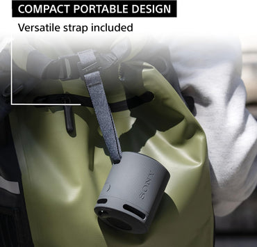 Sony SRS-XB100 Wireless Bluetooth Portable Lightweight Super-Compact Travel Speaker, Durable IP67 Waterproof & Dustproof Shower Speaker, 16 Hour Battery, Versatile Strap, & Hands-free Calling, Black