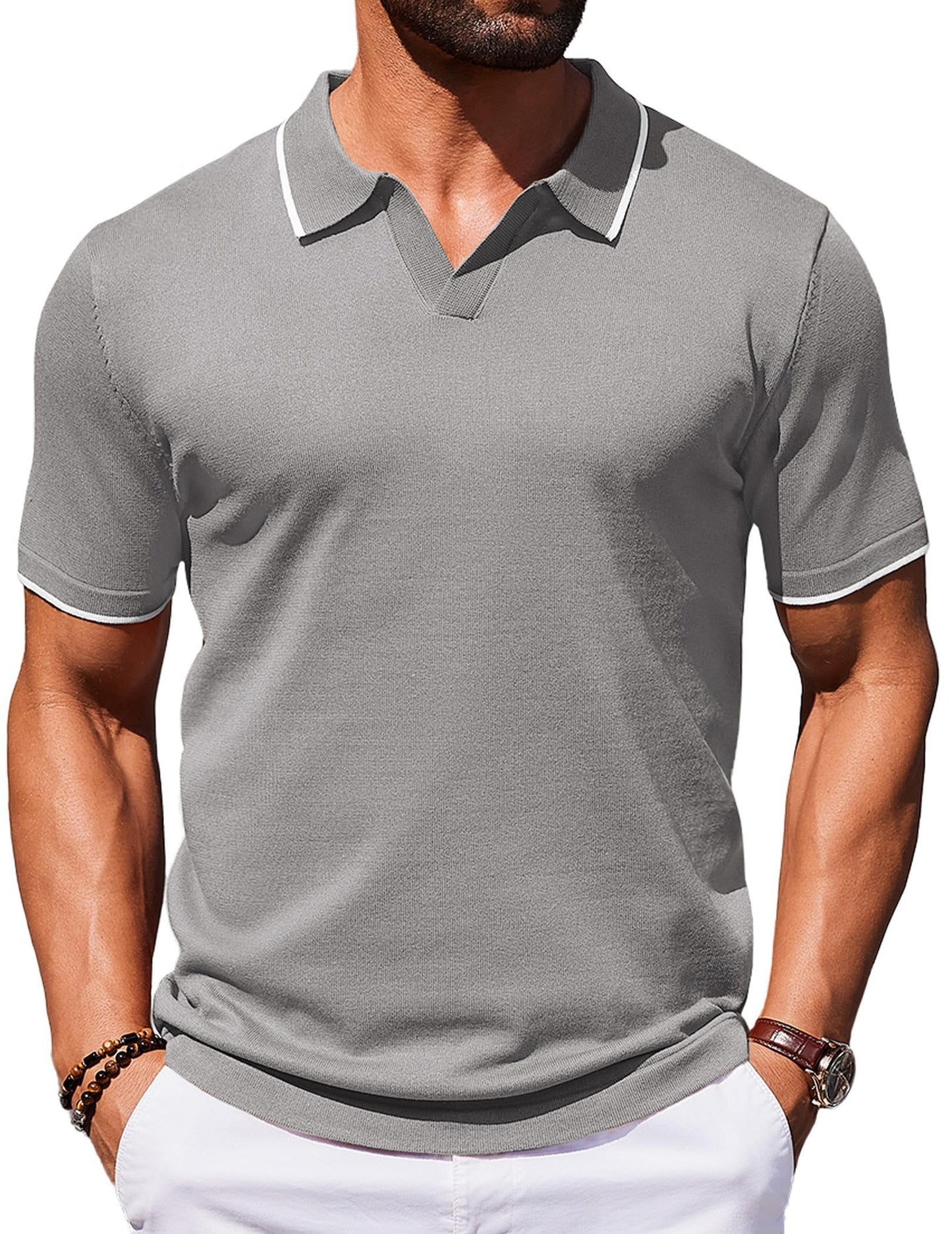 COOFANDY Mens Polo Shirts Short Sleeve Casual Knit Polo Shirt Vintage Golf T Shirts Old Money Tops