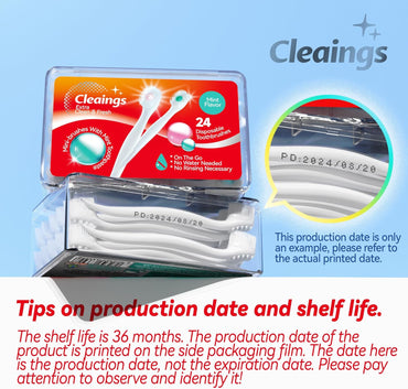 cleaings® Mini Brushes-Disposable Toothbrushes with Toothpaste and Pick for Work or Travel, 24 Count (Mint Flavor(Pack of 1))