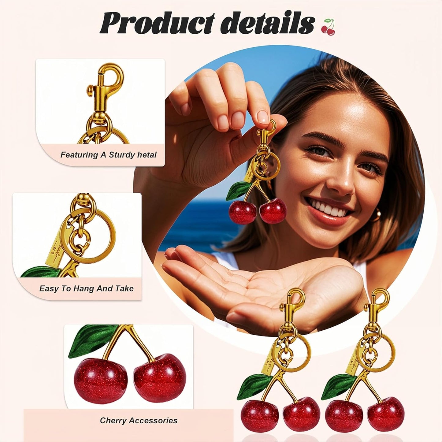Cherry Bag Charm Purse Charms Keychain- Car Cherry Accessories Women Birthday Christmas Women Mothers Day Gifts