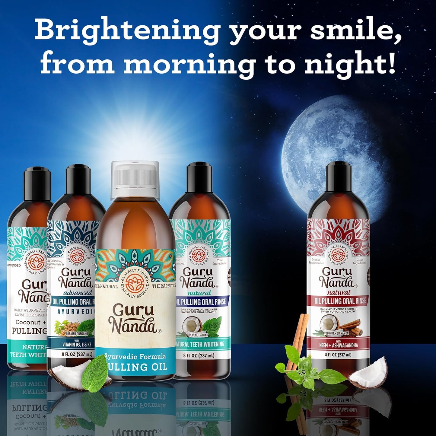 GuruNanda Original Oil Pulling Mouthwash, Promotes Deep Cleaning, with Coconut & Sesame for Teeth & Gum Health & Fresh Breath, Alcohol-Free, 8.45 Fl Oz