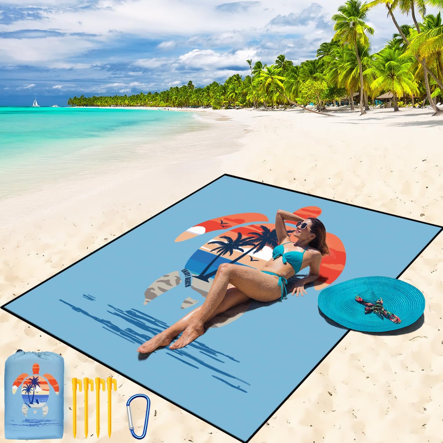 Beach Blanket Waterproof Sandproof Beach Mat 79" X 83" /10'x9'for 2-8 Adults Quick Drying Outdoor Picnic Mat Beach Accessories for Travel, Camping, Hiking