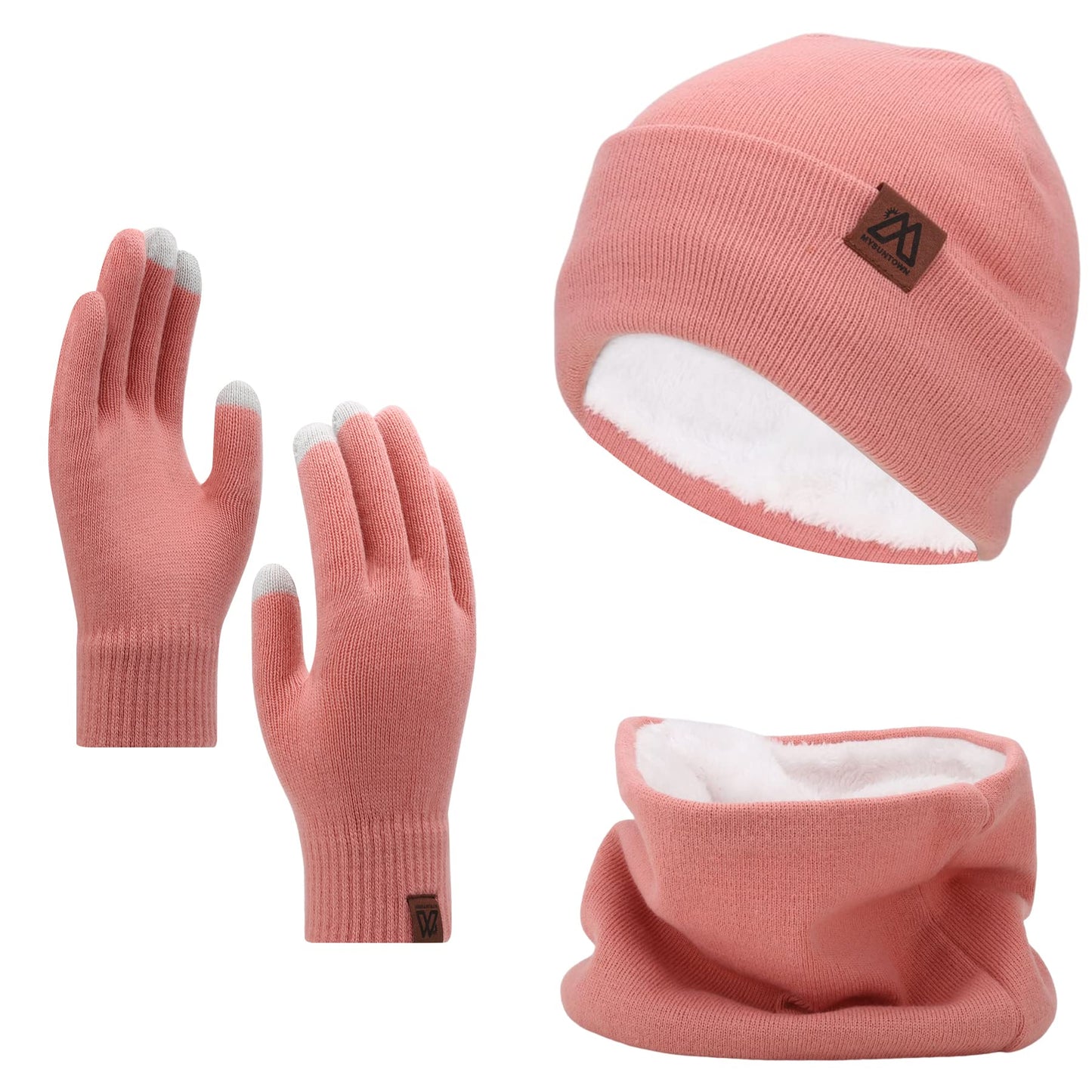 mysuntown Winter Hat Scarf and Touch Screen Gloves 3-Piece Set, 2025 Cold Weather Knit Fleece Lined Warm Unisex Sets