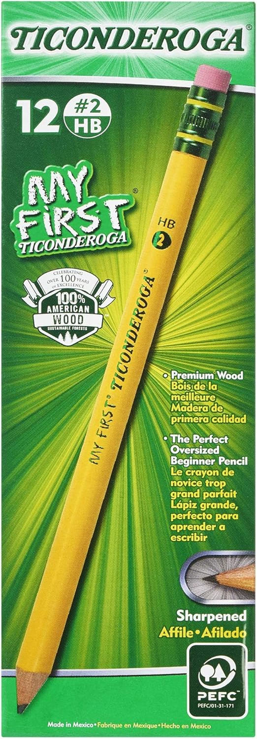 Ticonderoga My First Primary Size #2 Beginner Pencils 6 Boxes of 12, 72 Pencils Total (33312SP)