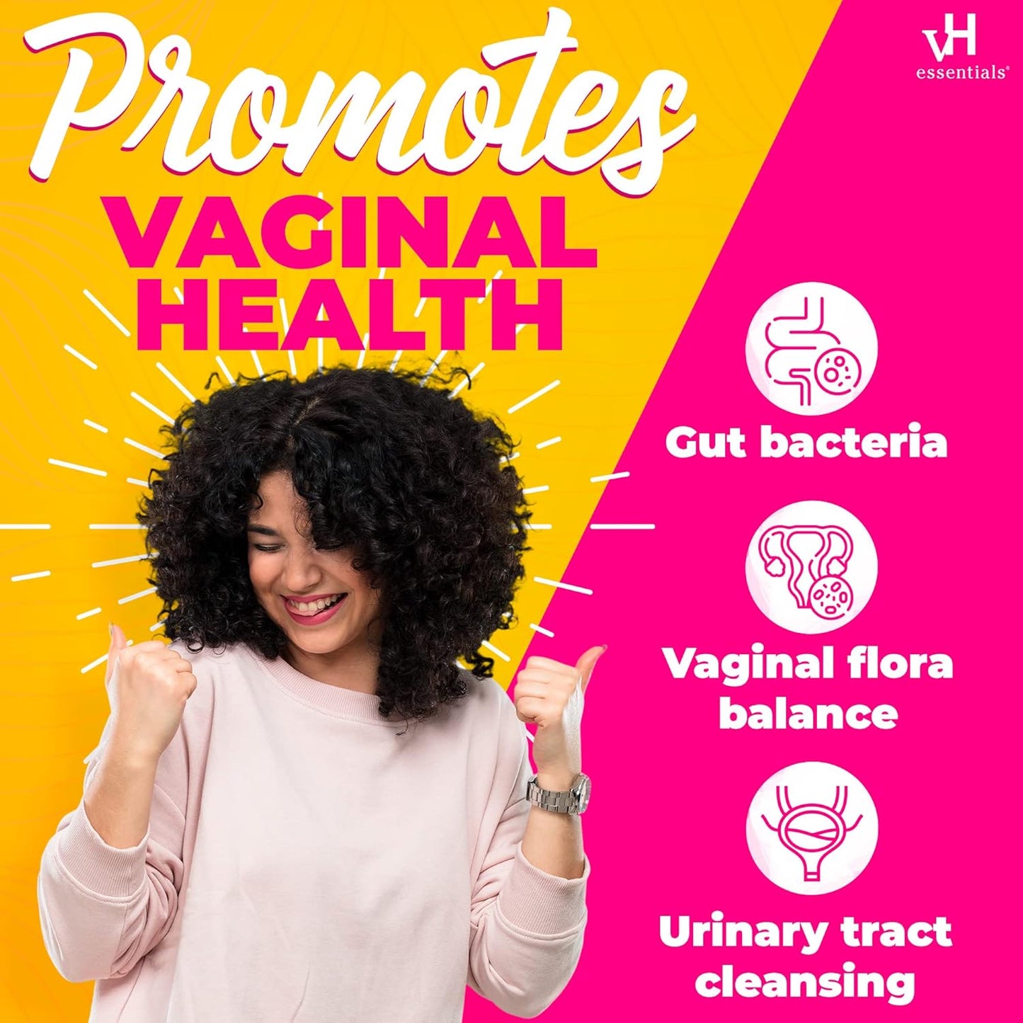 vH Essentials Probiotics for Women with Prebiotics, Cranberry & Vitamin C - 60 Capsules (30 Day Supply) - Vaginal Probiotics Support Gut Balance, Vaginal Health & Urinary Tract Health for Women