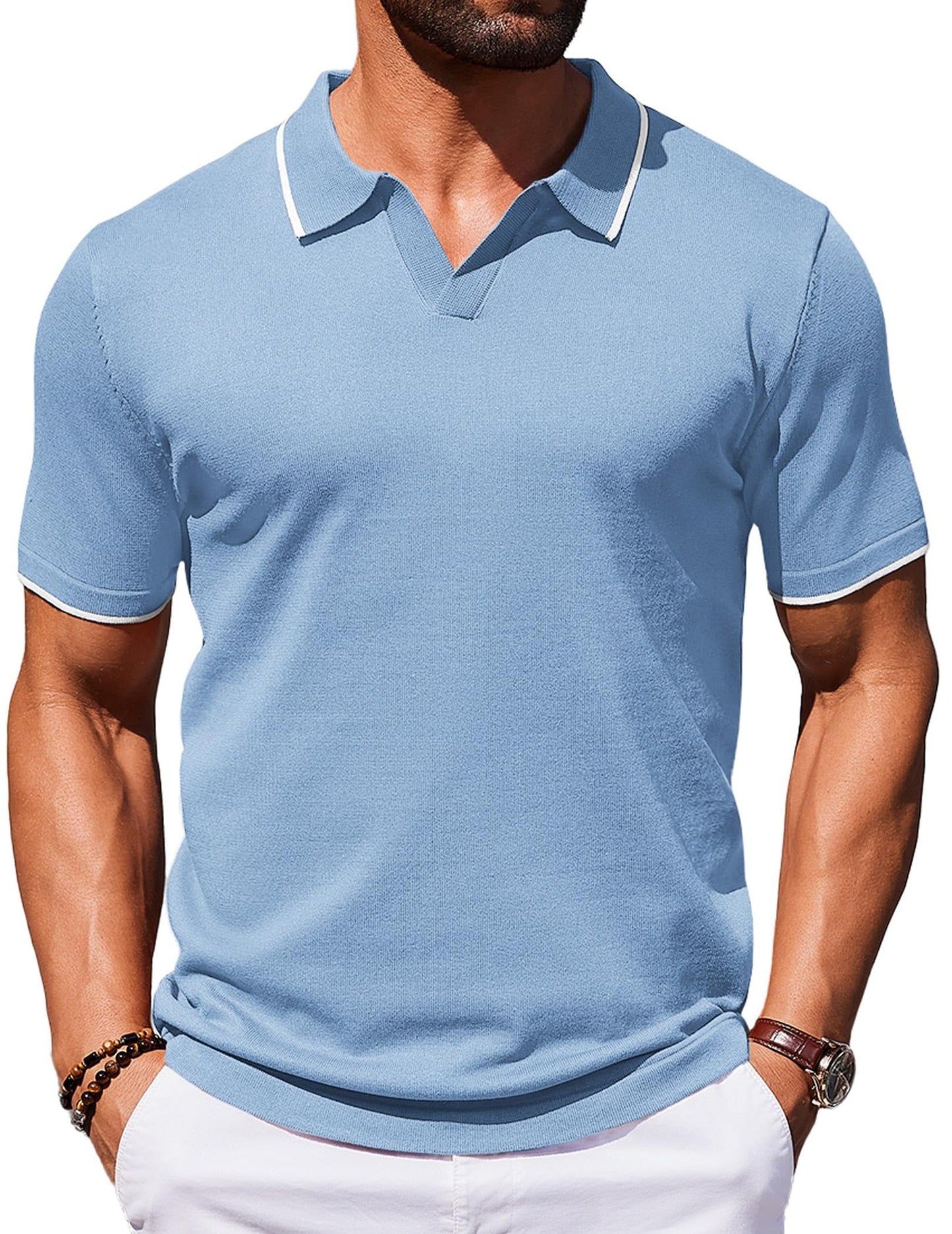 COOFANDY Mens Polo Shirts Short Sleeve Casual Knit Polo Shirt Vintage Golf T Shirts Old Money Tops