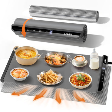 Food Warming Mat with Heat-Resistant Pad, 26X15 Inch, 6 Temperature & 6 Timer Settings, Child Lock Safety,Food Warmer Chafing Dishes for Buffet,Gatherings,Parties,Everyday Use