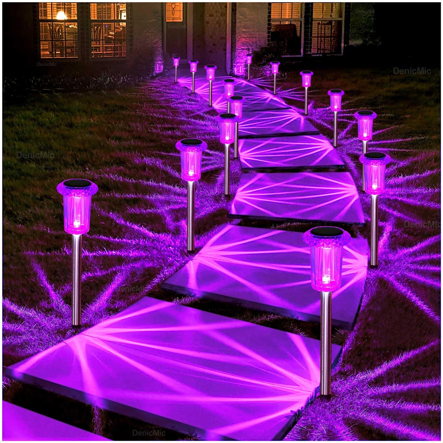 DenicMic Halloween Solar Lights Outdoor 10 Pack Purple LED Waterproof Yard Garden Patio Backyard Pathway Walkway Landscape Path Lawn Outside Halloween Decorations Outdoor