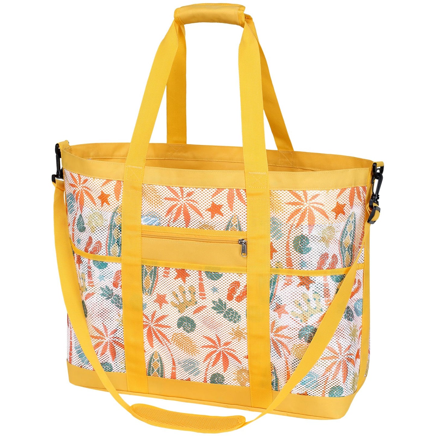 F-color Mesh Beach Bag Family - 9 Pockets Large Beach Tote for Cruise Vacation Essentials