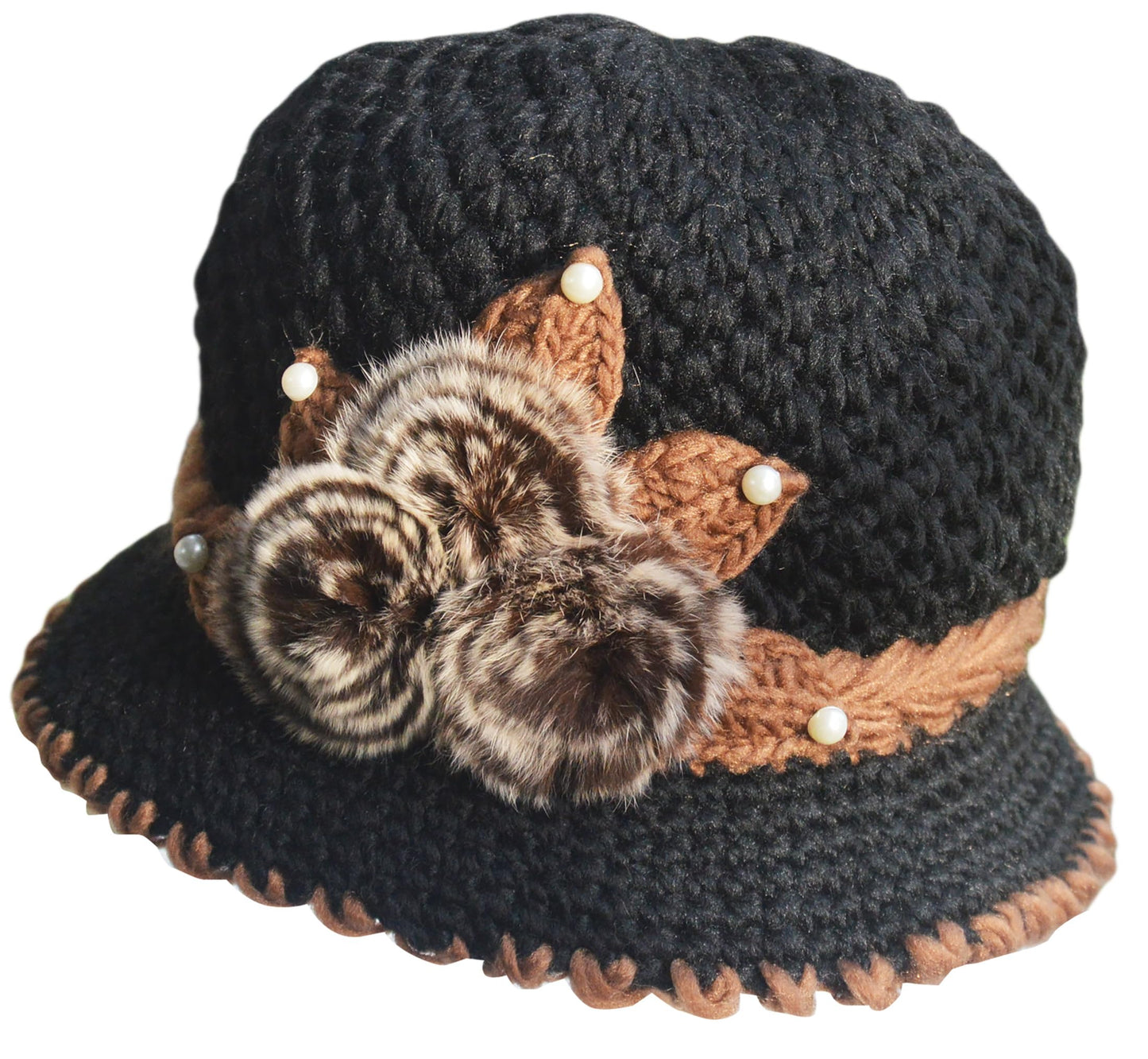 French Thicken Women's Flowers Knitted-Woolen-Hat Fashion Beanie-Hat Lady Crochet-Bucekt-Hat for Winter