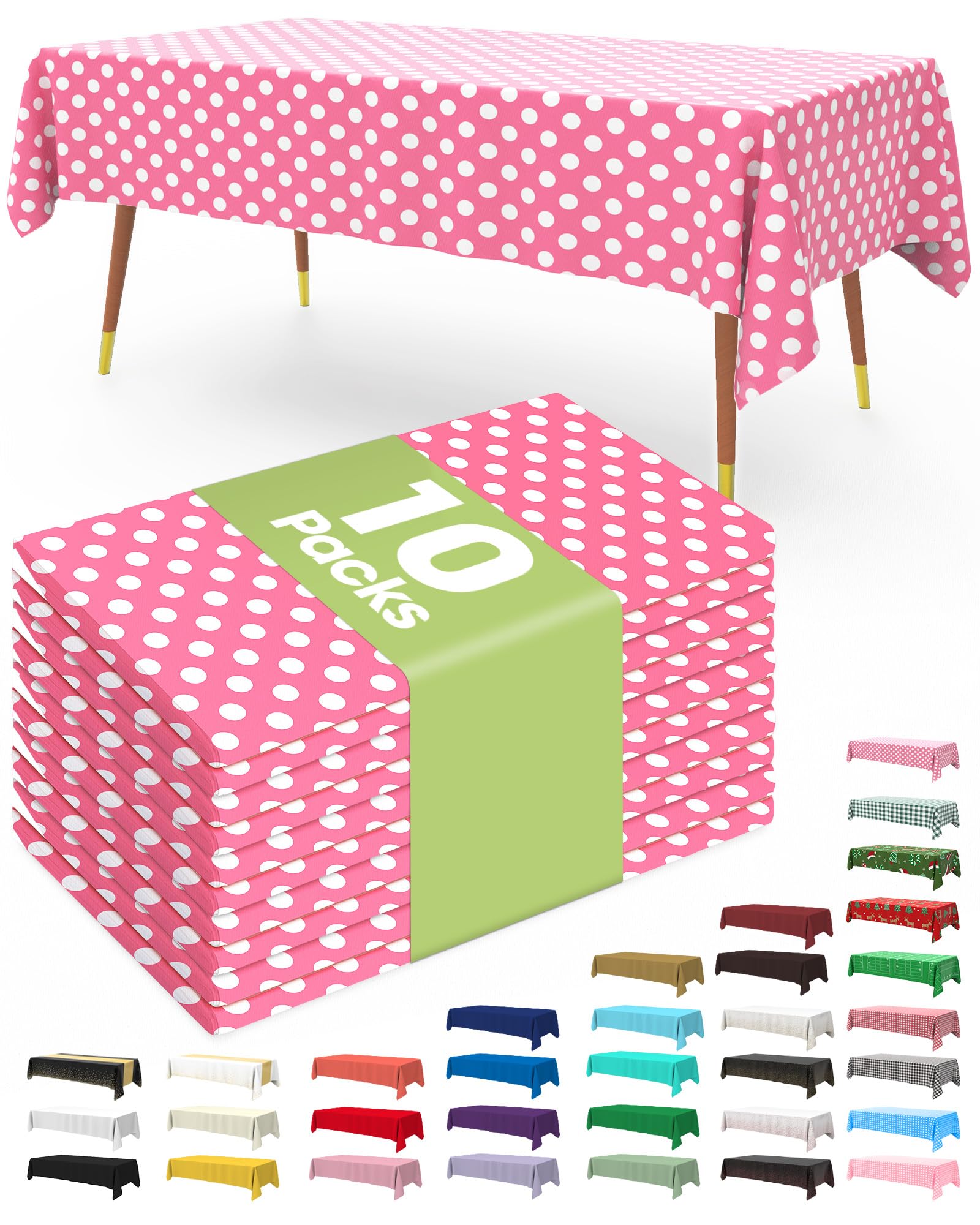 Pureegg Plastic Table Cloth Disposable 10 Pack, 54 x 108 Inch Table Cloths, Party, Picnic, Wedding, Decorative Tablecloths, Rectangle, White Plastic Cover, Leakproof & Sturdy, White