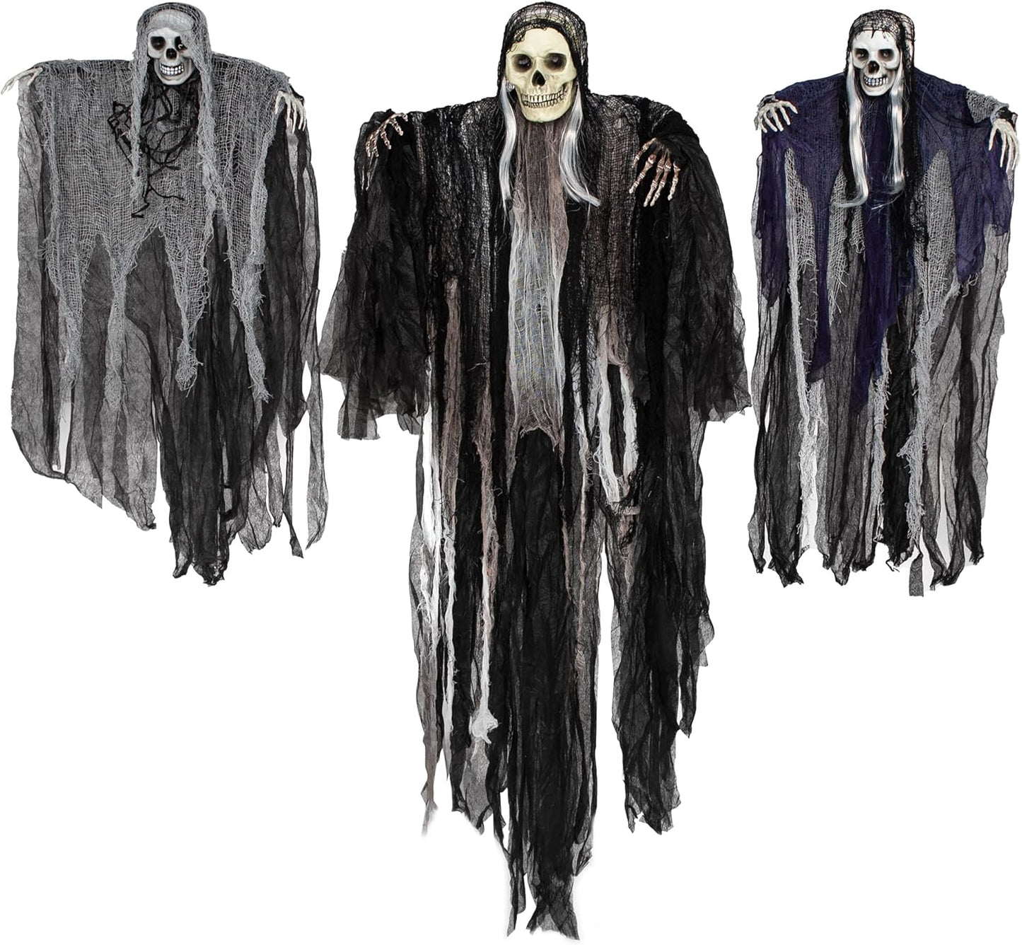 JOYIN 3 Pack Hanging Halloween Skeleton Ghosts Decorations, Grim Reapers for Best Halloween Outdoor Decorations