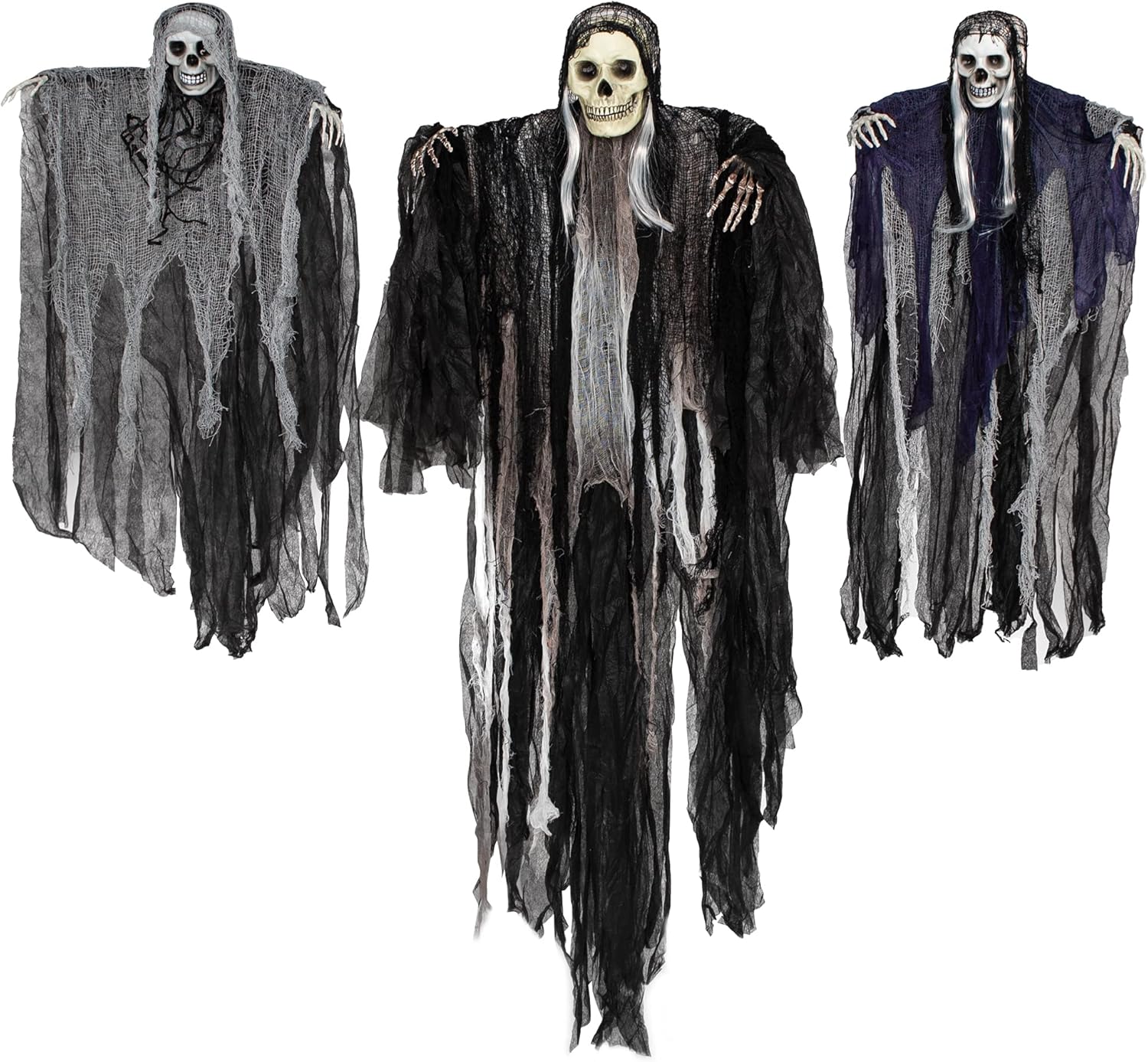 JOYIN 3 Pack Hanging Halloween Skeleton Ghosts Decorations, Grim Reapers for Best Halloween Outdoor Decorations