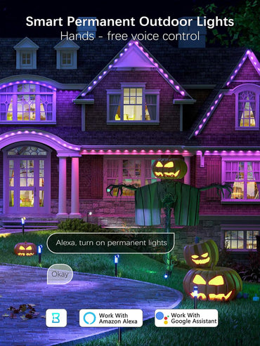 Brizled Essential Permanent Outdoor Lights, 100ft 60 LED RGB Smart Christmas Lights Work with Alexa & Google Home, APP Control Permanent Eave Light IP67 Waterproof Smart House Light for Xmas Halloween