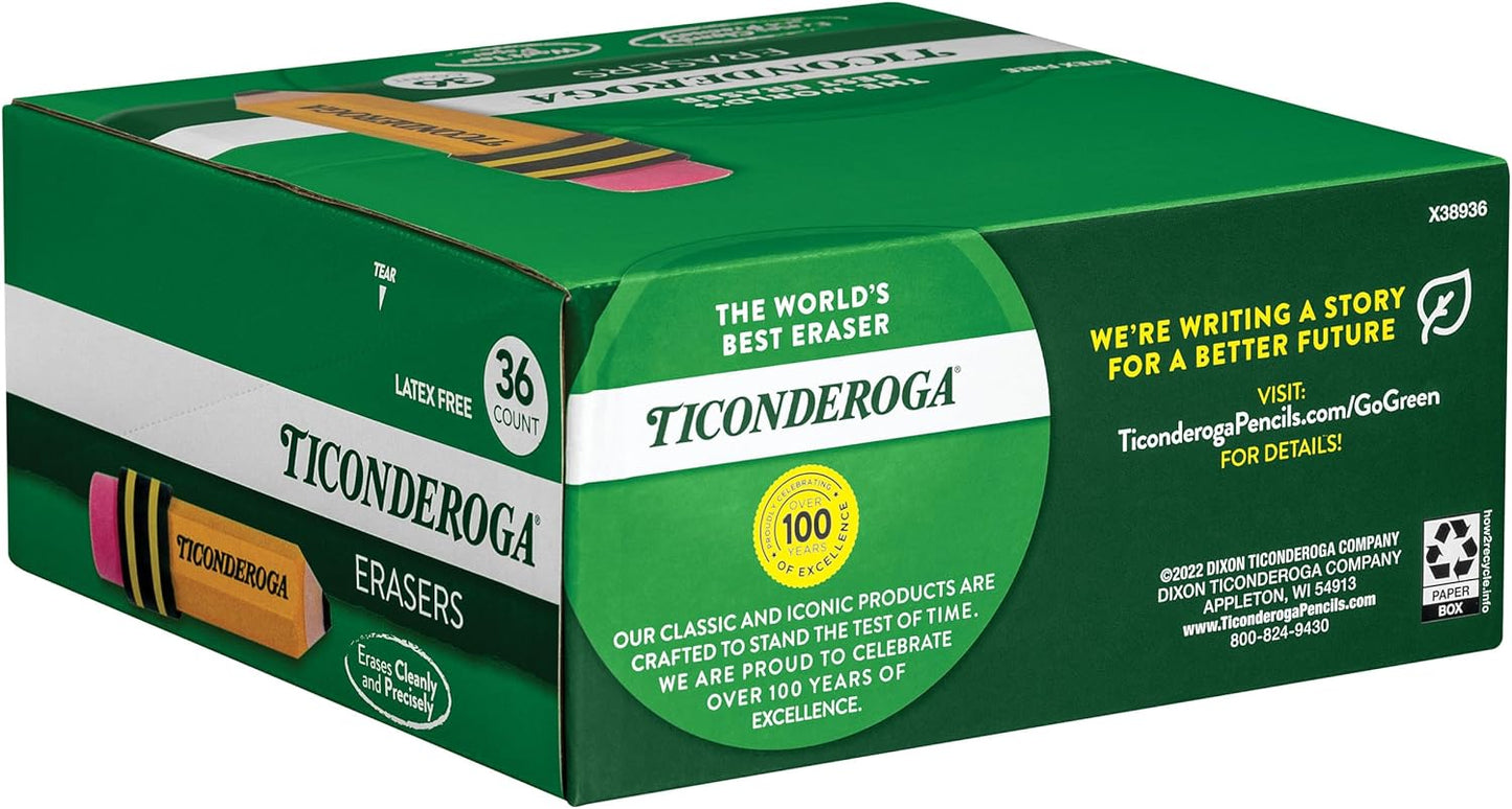 TICONDEROGA Erasers, Pencil Shaped, Yellow, 36-Pack (38936)