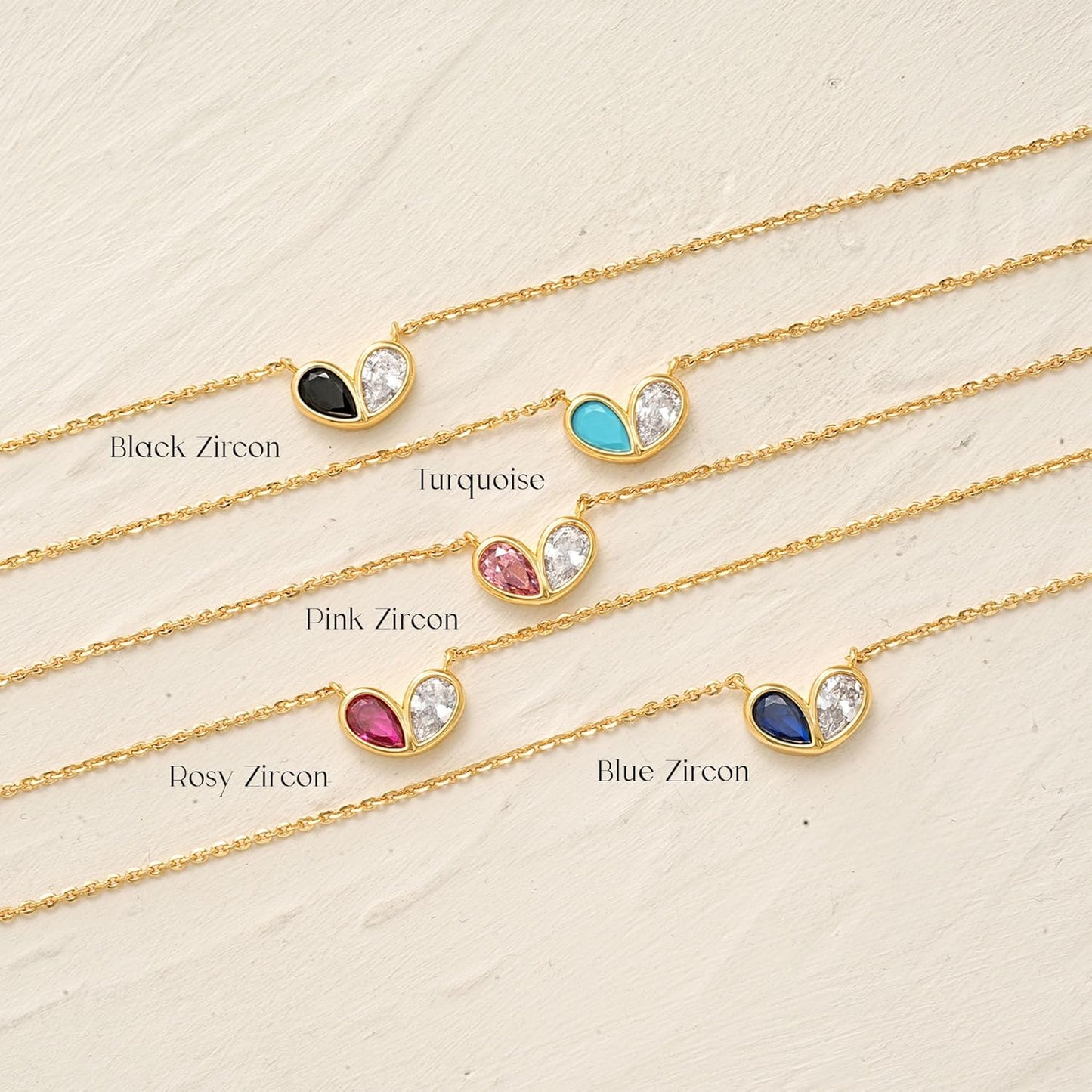 MYEARS Women Gold Necklace Heart Pendant Double Waterdrop Cubic Zirconia 14K Simple Dainty Chain Everyday Trendy Jewelry