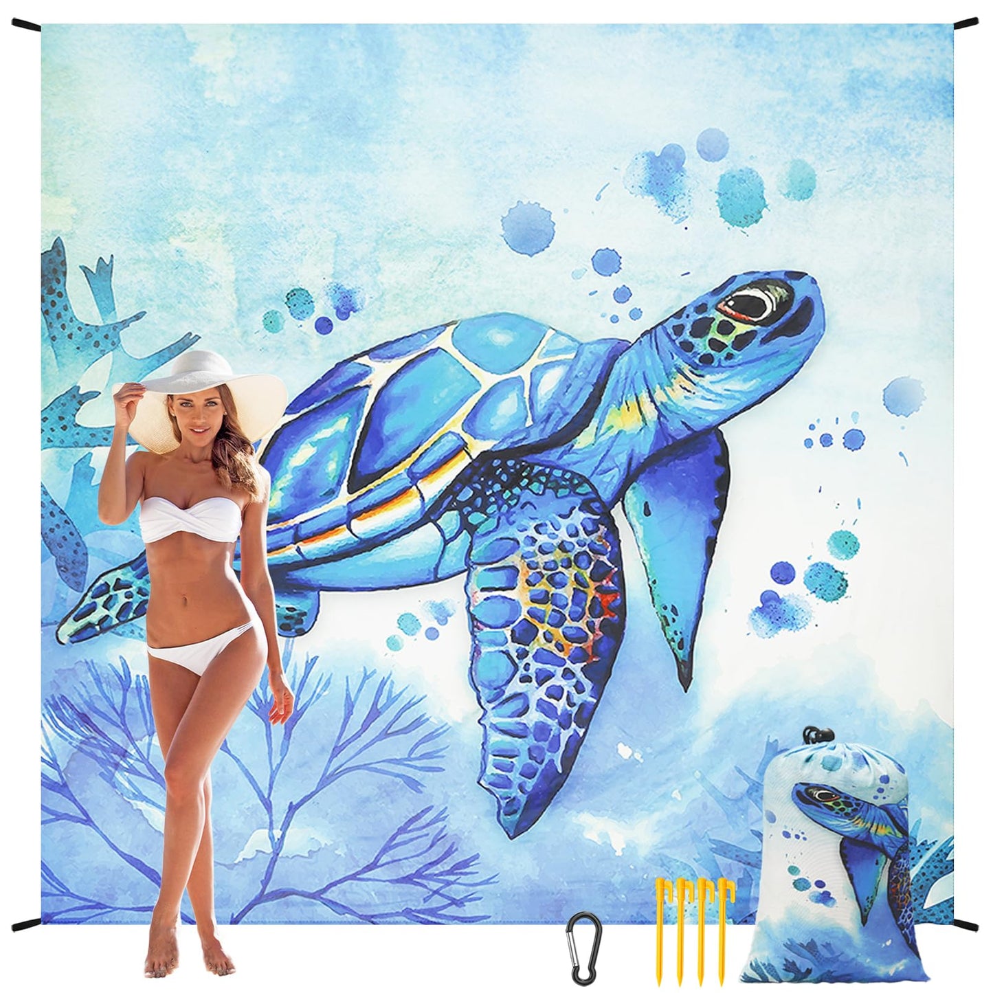 Beach Blanket Waterproof Sandproof Beach Mat 79" X 83" /10'x9'for 2-8 Adults Quick Drying Outdoor Picnic Mat Beach Accessories for Travel, Camping, Hiking