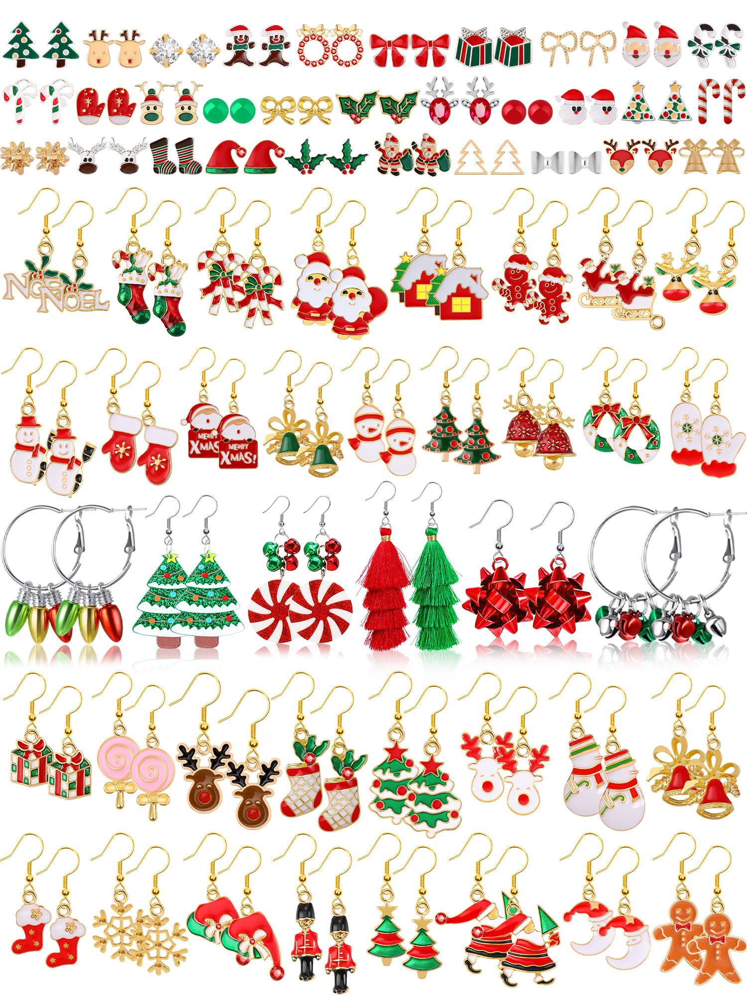 23 Pairs Christmas Earrings for Women Xmas Holiday Dangle Earrings Christmas Stud Tree Snowflake Bow Bells Light Earrings Bulk Cute Christmas Party Jewelry Gifts