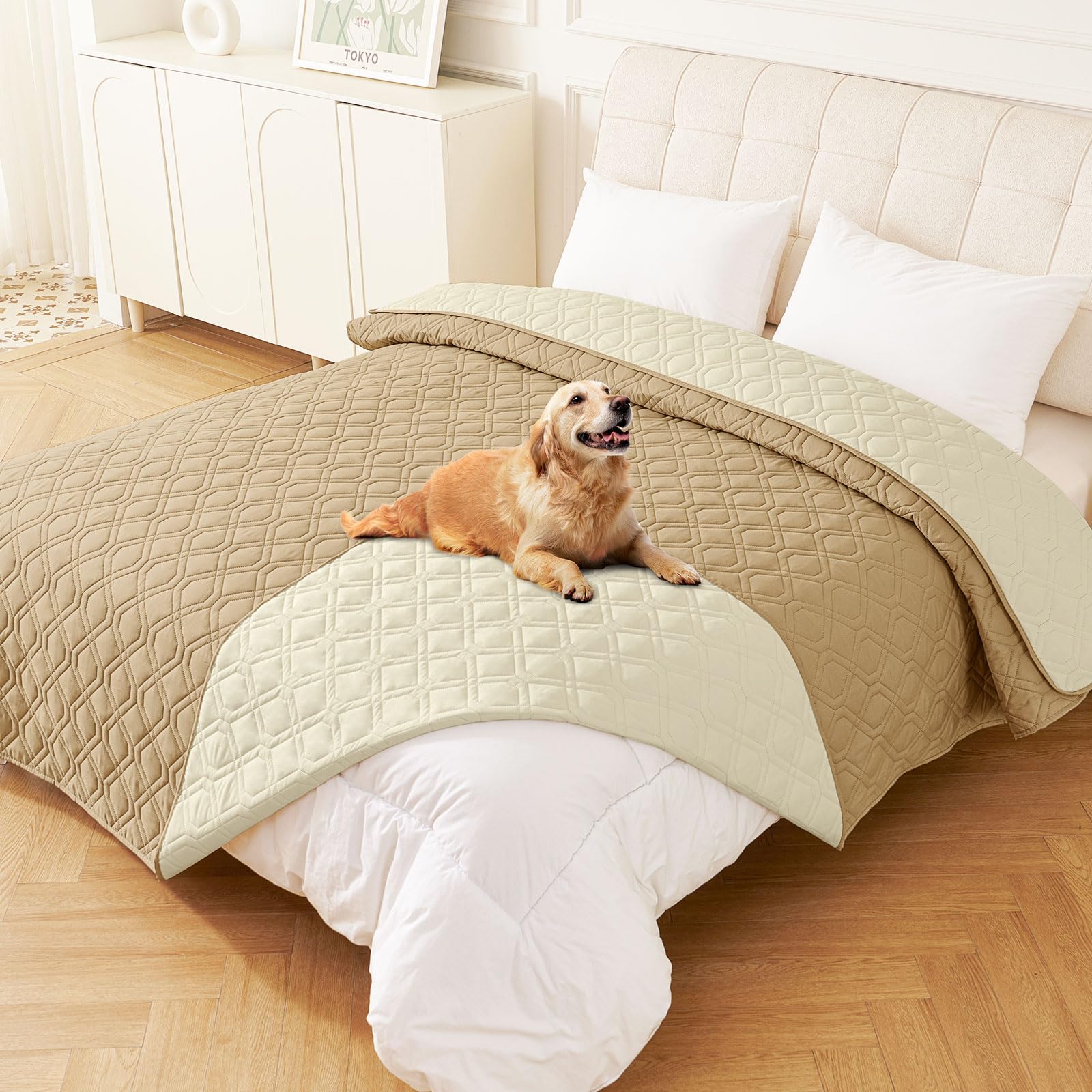 hyha Waterproof Dog Bed Blanket, Soft Pet Blankets, Waterproof Couch Cover for Dogs, Reversible Sofa Covers Washable for Furniture (30x70 Inch, Grey/Dark Grey)